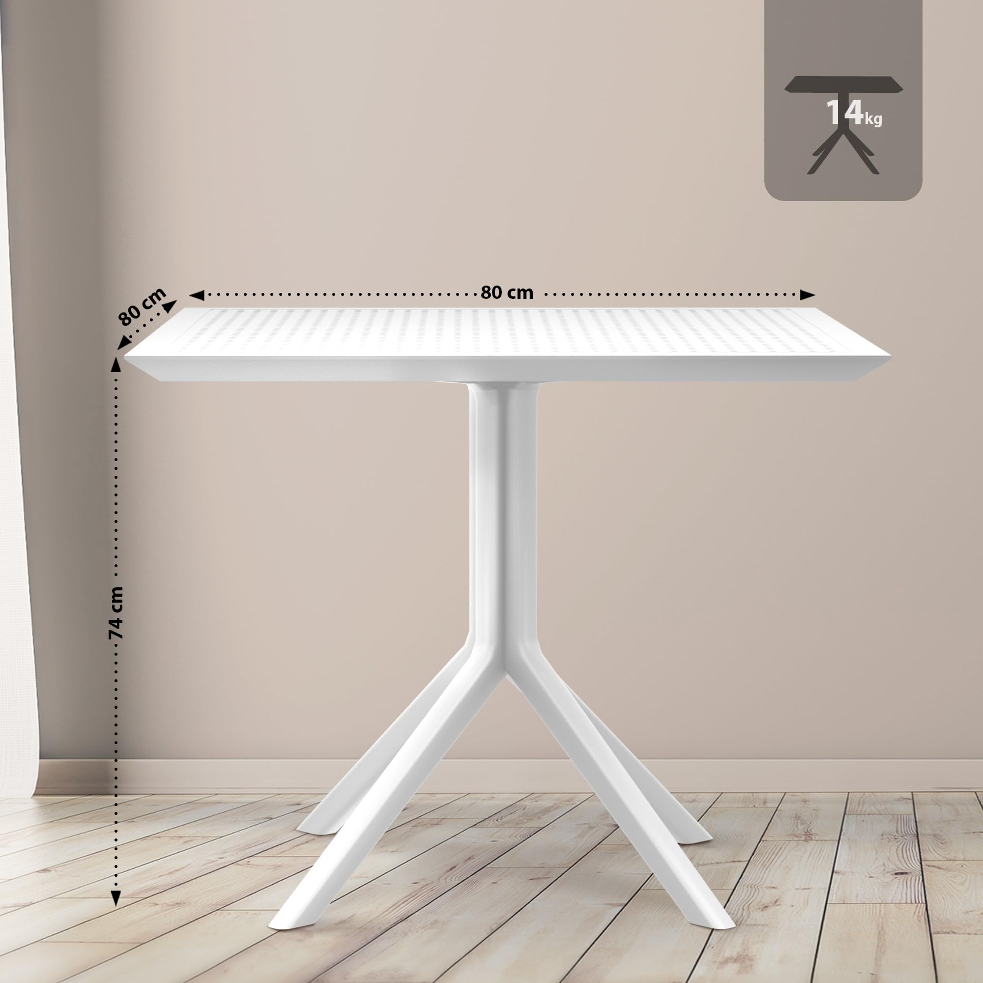 CLP Tavolo Sky 80 x 80 cm I Tavolo da Giardino, Resistente alle intemperie e ai Raggi UV I Tavolo Quadrato da Balcone, Colore:Bianco