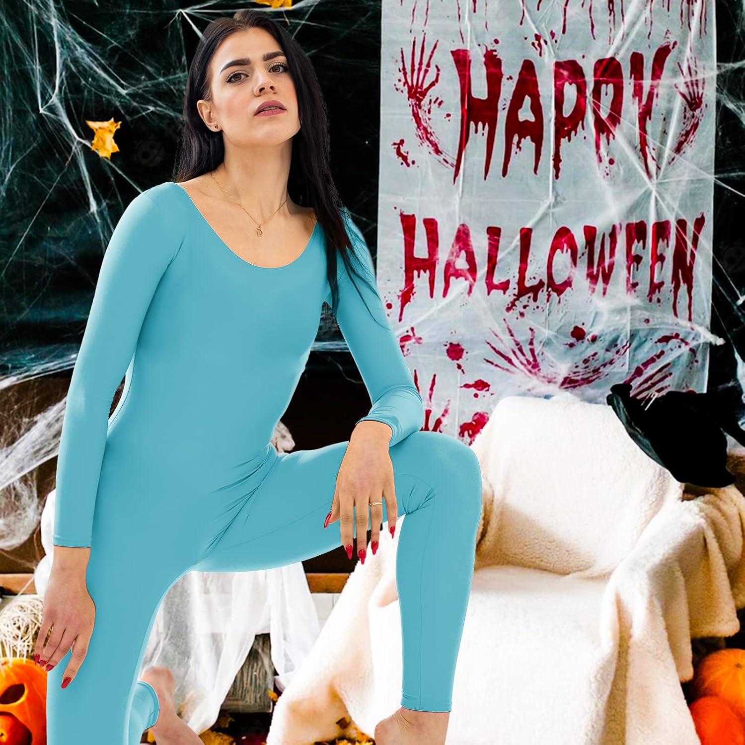 Kepblom Women's Long Sleeve Scoop Neck Unitard Spandex Bodysuit for Dance Gymnastic Costume - Image 2