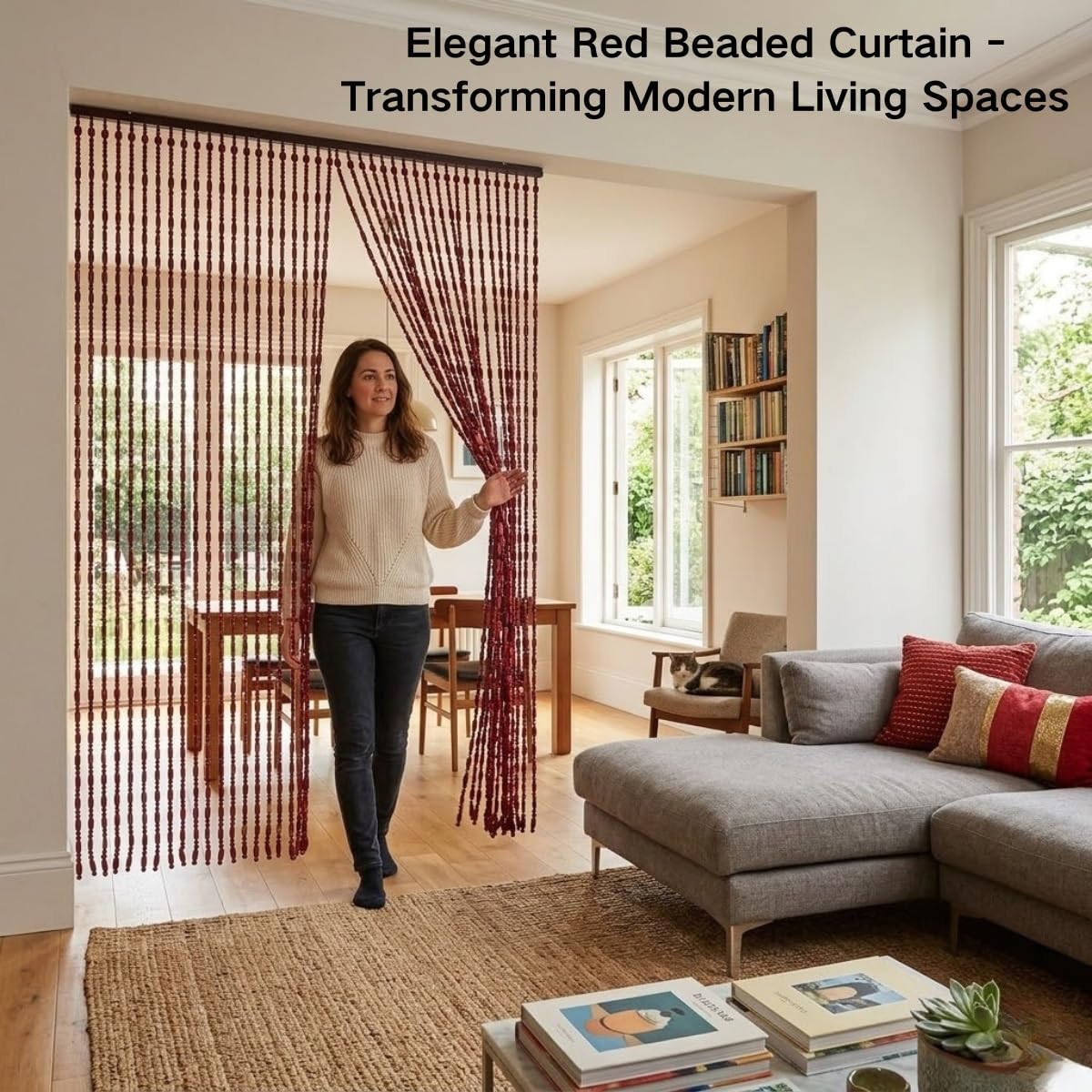 Rideau Occultant en Perles de Bois Résistant, Rideau Anti-mouches Pour Porte de Balcon Passage d'air, Réutilisable Suspendu Librement Rideau en Bois Pour Salon Chambre(Original Wood,100x200cm)