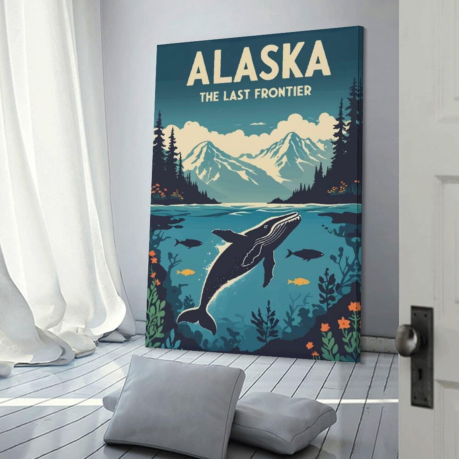 Junmoney Canvas Wall Picture Alaska The Last Frontier Vintage, 20x30inch(50x75cm), for Restful Interiors, Bedrooms Or Small Rooms, Home Artwork with A Soft Interior Feel