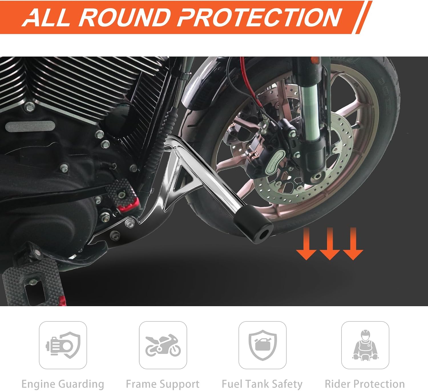 Softail Engine Guard Front Highway Crash Bar for Harley M8 2018-up Street Bob FXBB FXBBS Low Rider FXLR FXLRS FXLRST Standard FXST (Chrome)