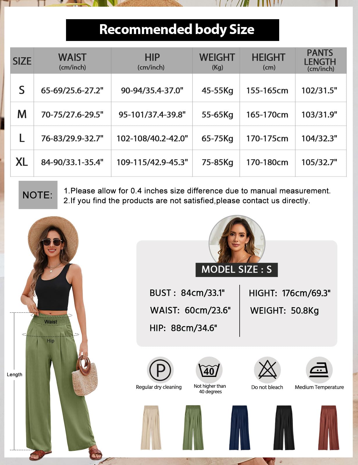 Pantalones de Lino Mujer Verano Algodón Cintura Alta Palazzo Pierna Ancha con Bolsillos