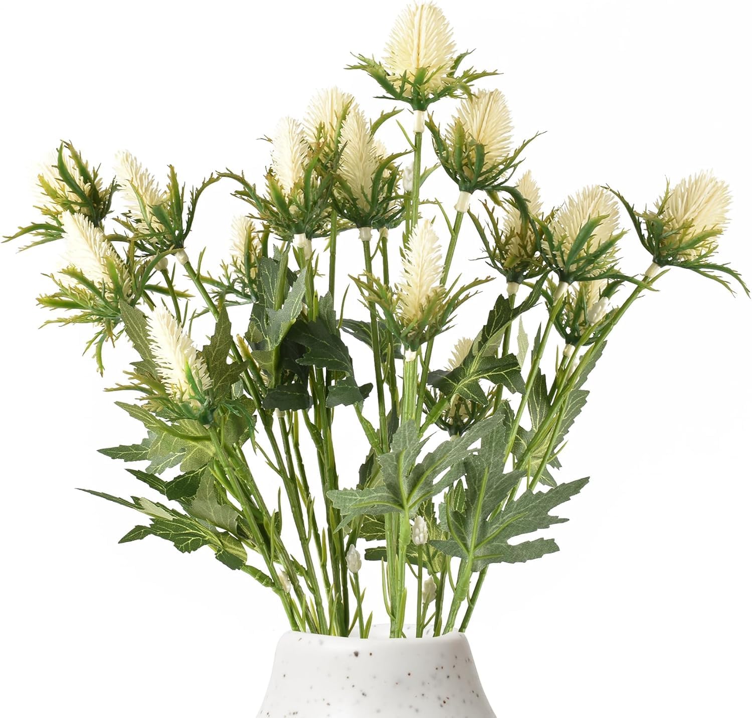 HUIANER 2 Stems Artificial Thistle Spray Eryngium Flowers Artificial Real Touch Eryngium Artificial Sea Holly Flowers for Wedding Bridal Bouquet Wreath Table Centerpiece Outdoor Decor (White)