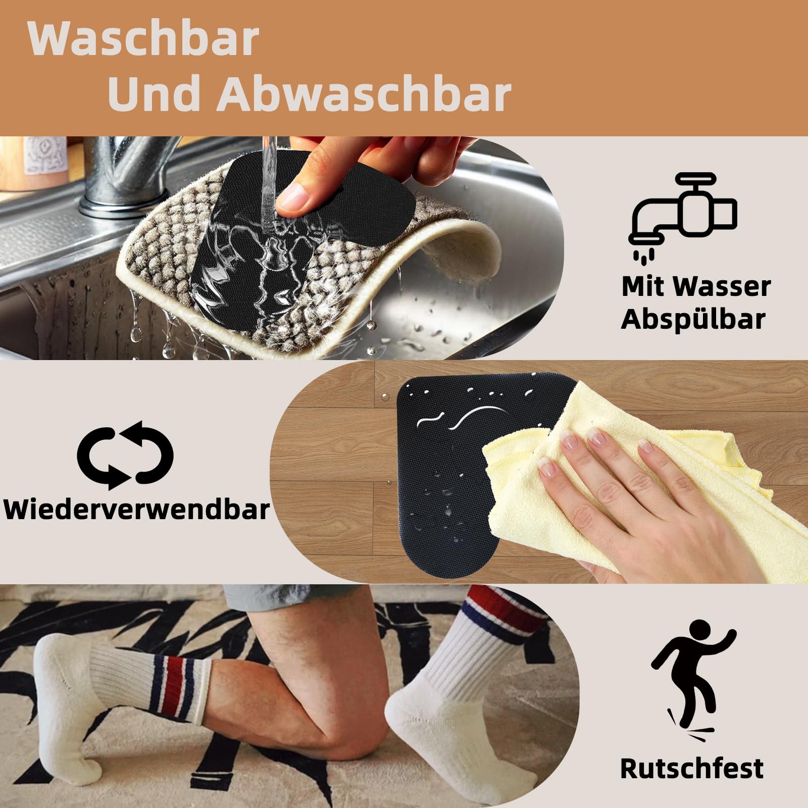 Orssmigs 20 stuks Antislipmat voor tapijt Dubbelzijdig Wasbaar en Herbruikbaar Tapijt Antislip Onderlegger, Anti Slip Tapijtonderlegger, Tapijt Glijstop voor Harde Vloeren, Matten
