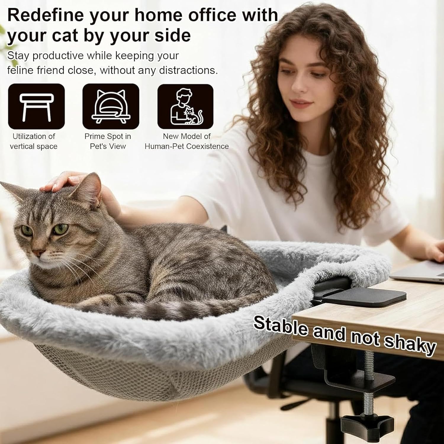 Cat Hammock Perch - Secure Clamp Desktop Lounger, Kitten Hanging Bed, Pet Table Hammock, Indoor Cat Resting Accessory Softs Material | Hammocks Perch for Bedroom Living Room Offices Home Play Table U