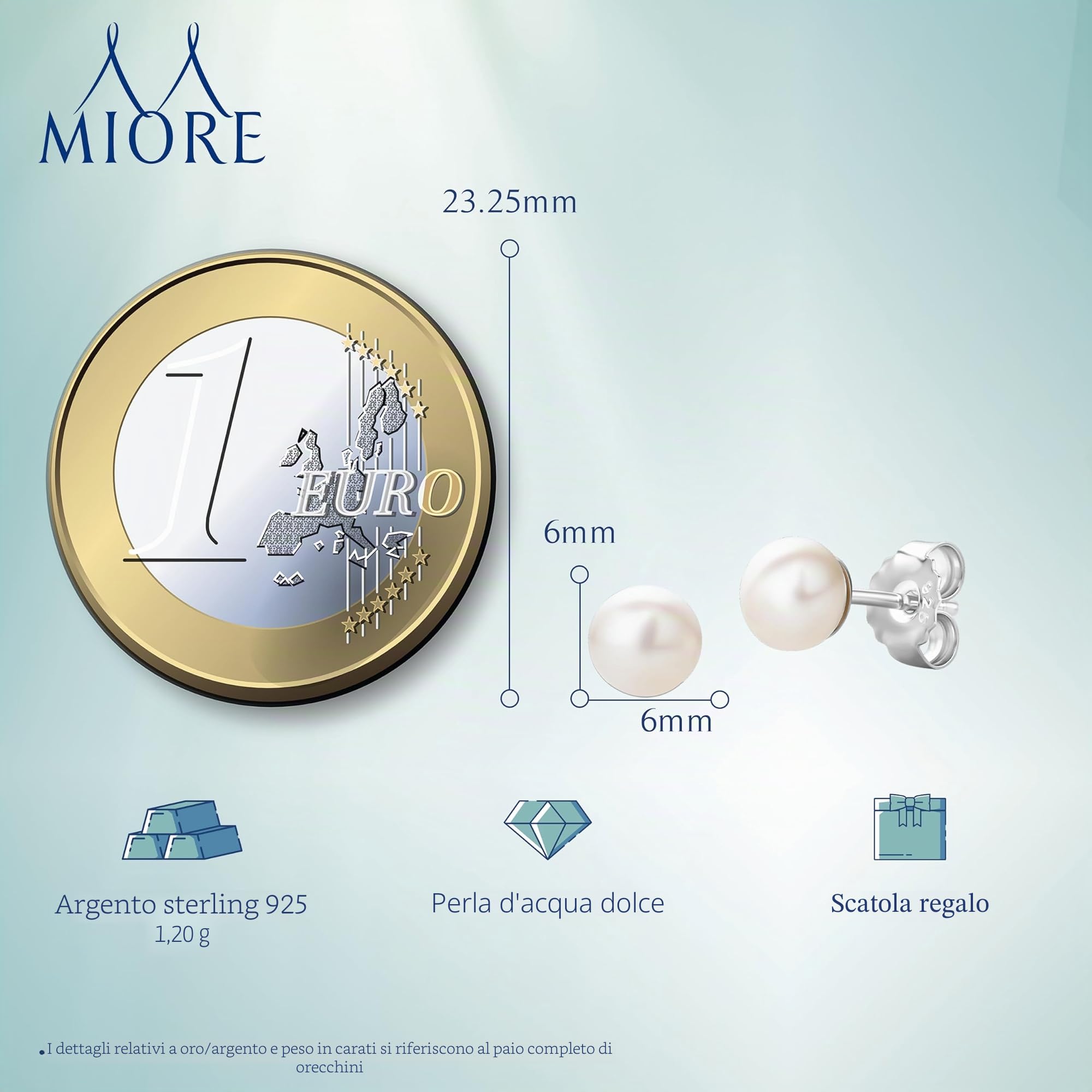Miore Orecchini Donna con Perle Coltivate d'Acqua Dolce in Argento 925 Rodiato. Orecchini Piccoli a Lobo Classici anallergici, Chiusura con perno passante e farfalla.