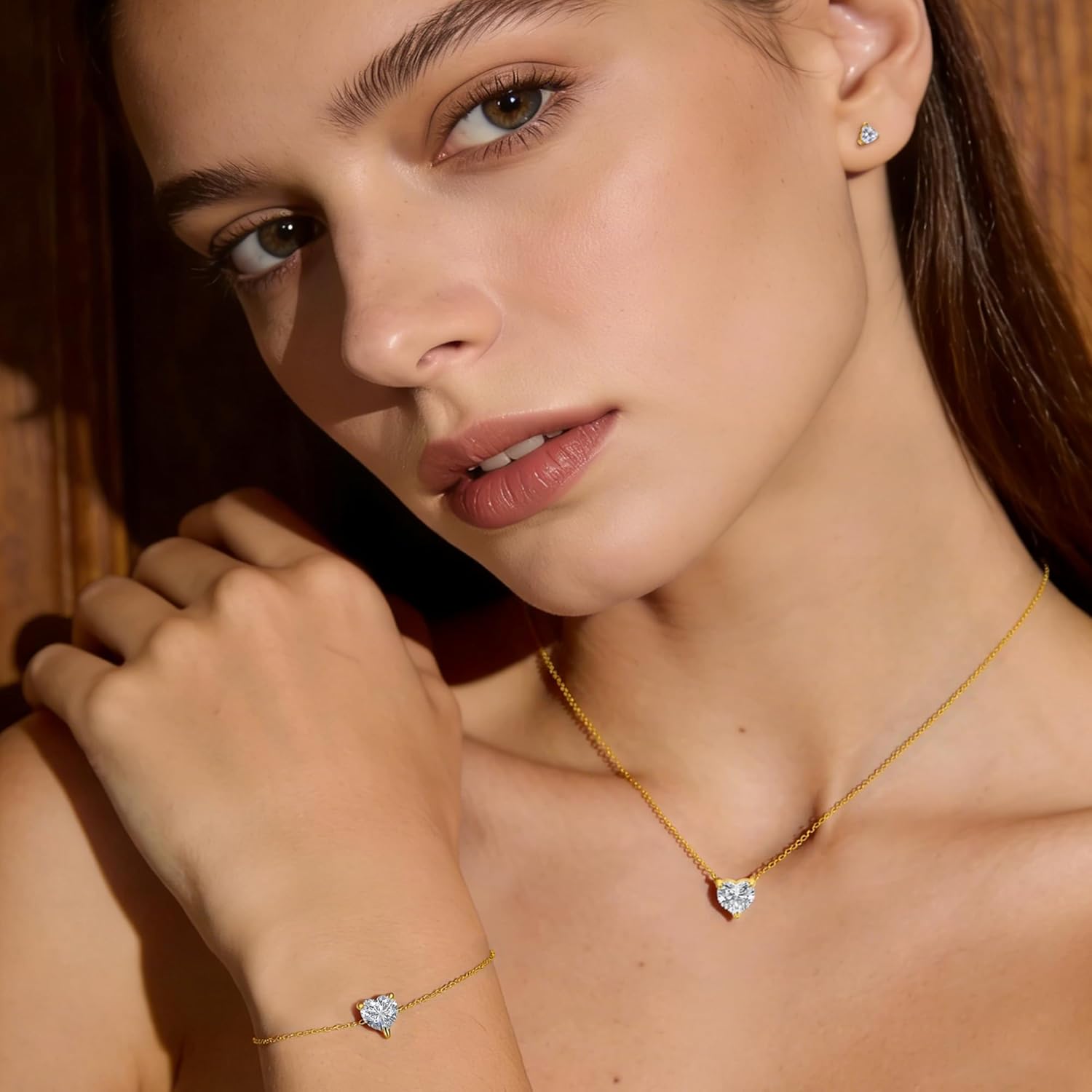 Valentines Gold Necklace Bracelets Earrings for Women Set, Hypoallergenic 316L Stainless Steel Heart in Cubic Zirconia 18K Gold Plated Jewelry Set, Day Birthday Gift for Her Thoughtful Jewelry for Every Woman You Love - Image 7