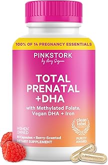 Total Prenatal Vitamins with DHA, Doctor Recommended Nutrition Support for Before, During, After Pregnancy, Contains Folate, Zinc, Iron & Essential Nutrients (60 Capsules, Berry Essenced)