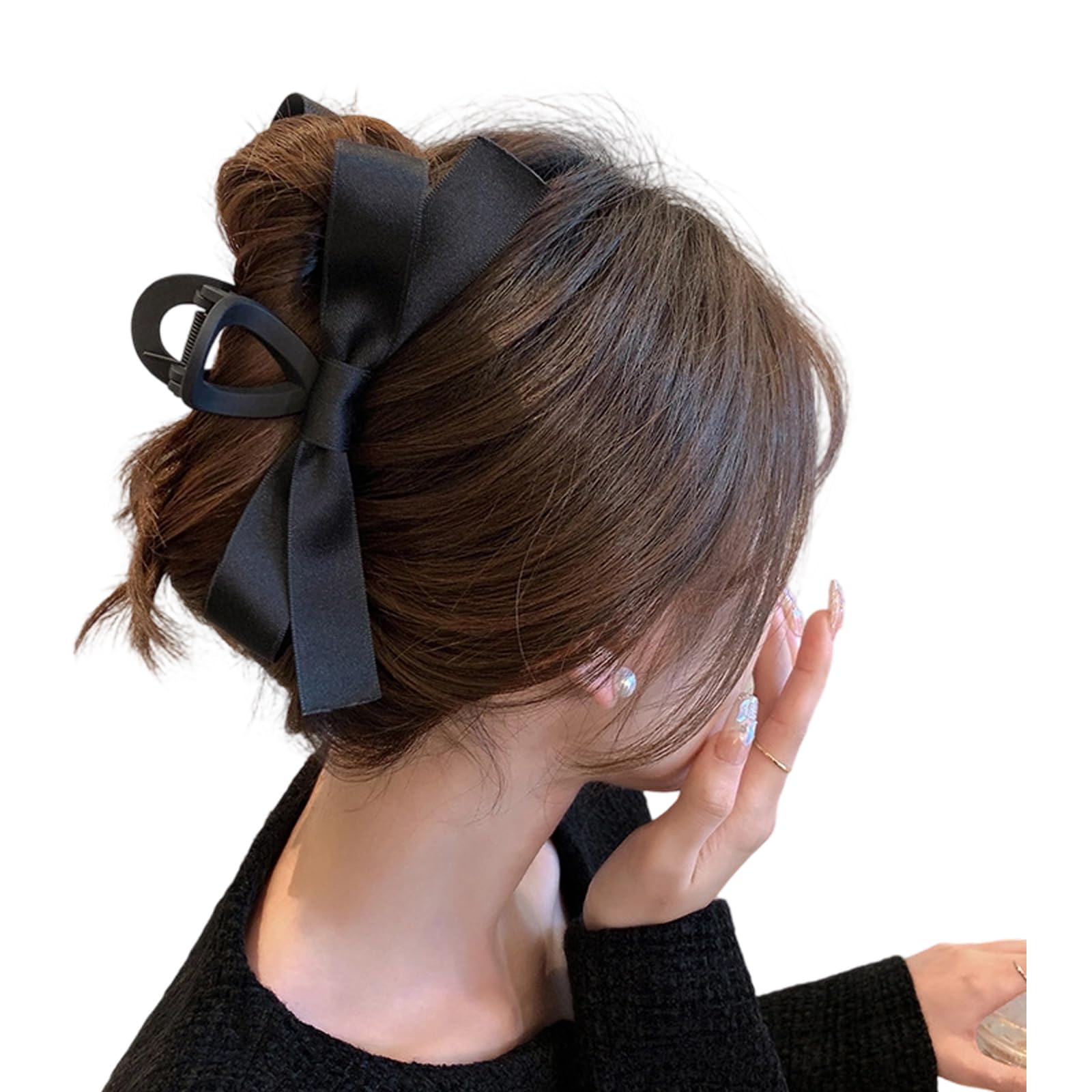 YUXITA Elegant Bows Imitation Pearls Hair Clip Spring Clamp Fashion Hair Accessory For Secure Bun Updo And Daily Use