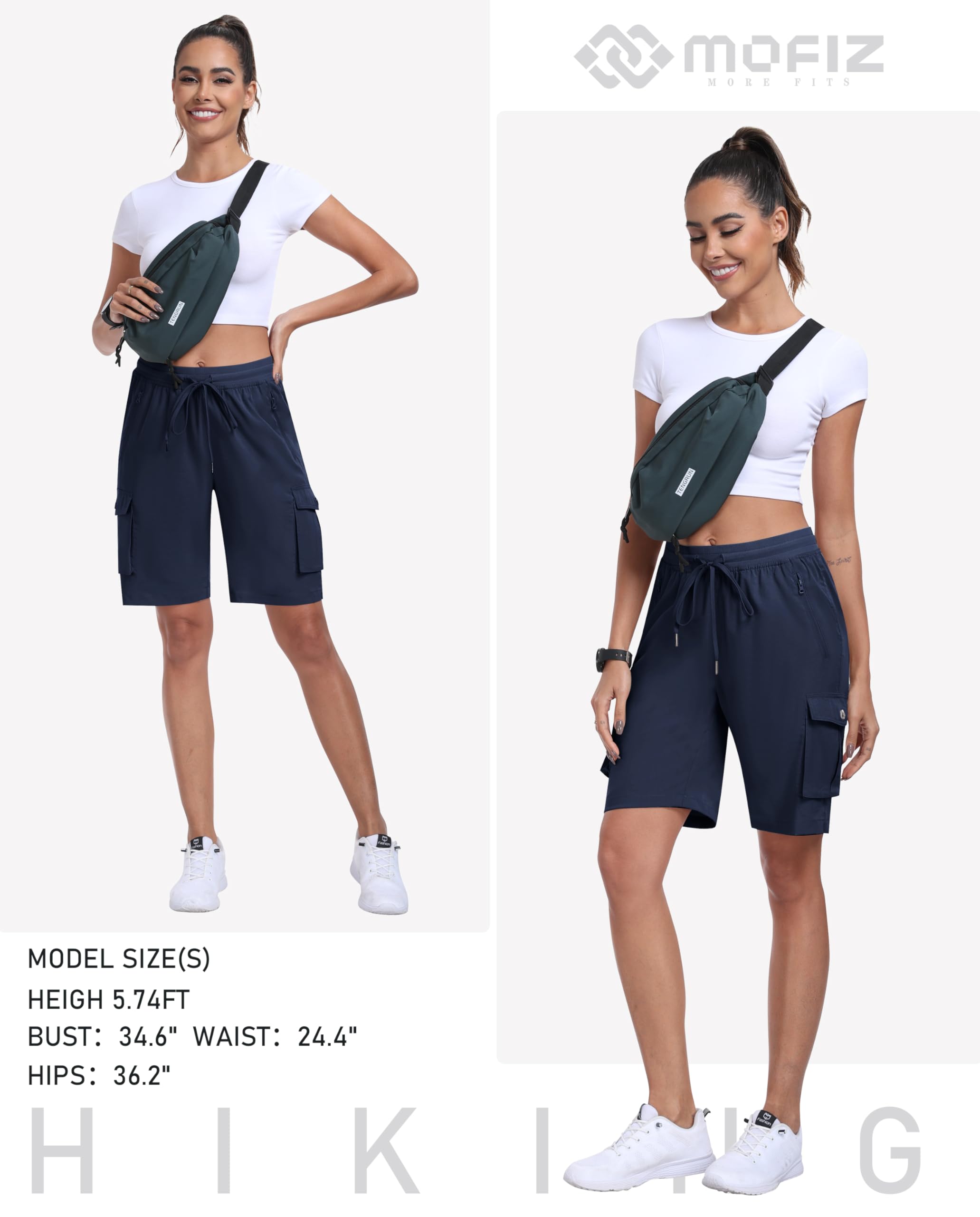MoFiz Short Cargo Femme Shorts Bermuda Été élastique Taille Léger Short de Randonnée Sport Jogging Décontracté Extérieur avec 6 Poches