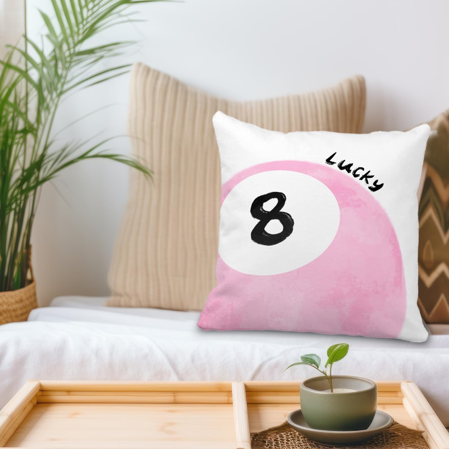 Preppy 8 Ball Pillow Covers - 18x18 Pink Lucky 8 Ball Pillowcase, Vintage Pool Throw Pillow Covers, Trendy Y2k Room Decor - Image 2