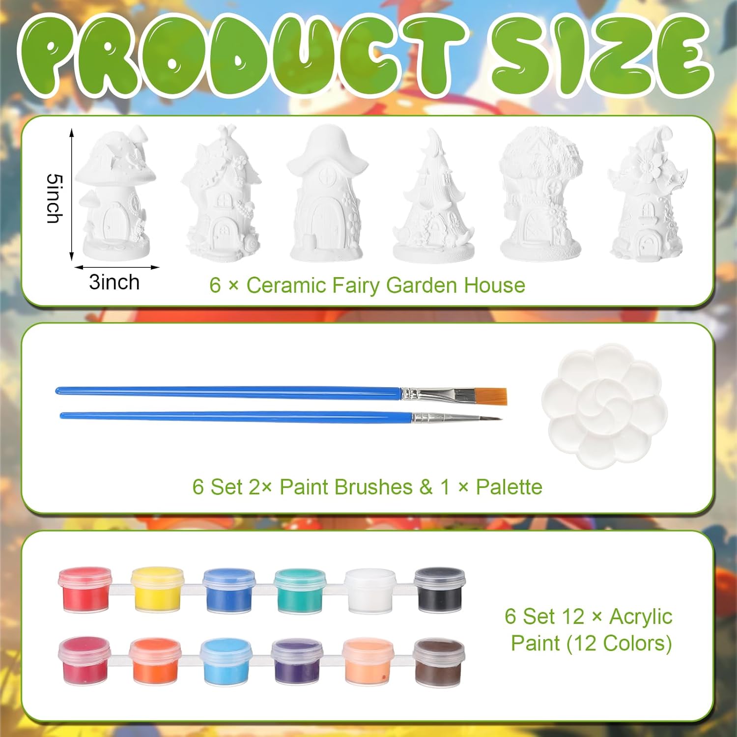 Thyle 6 Set 5 Inch Ceramic Fairy House to Paint Fairy Garden House Craft Kit Paint Your Own Mini Mushroom Houses Statue for DIY Spring Summer Arts and Craft Projects for Outdoor Decor