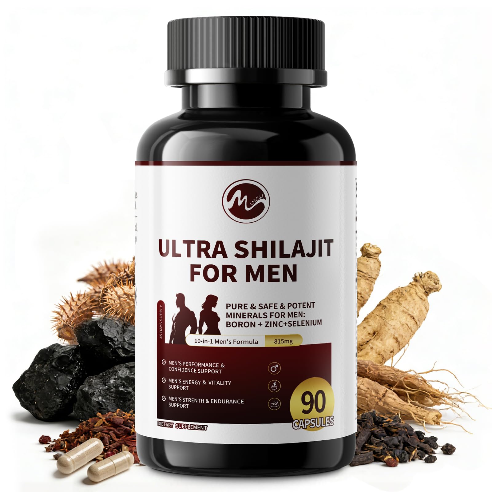 M inch Suplemento masculino com blend de 750 mg, 90 cápsulas veganas