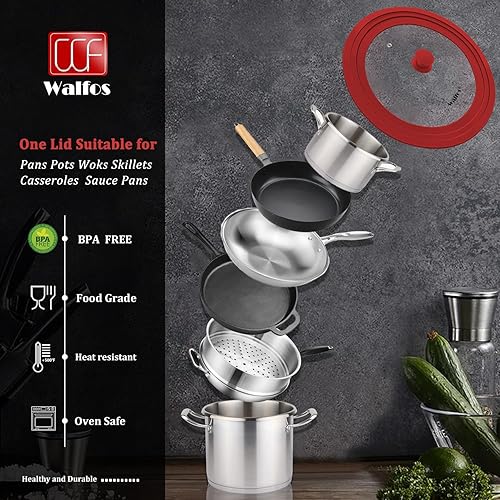 Miniatura 3 de Tapa universal para ollas, sartenes y sartenes, tapa de sartén de vidrio templado Walfos con borde de silicona resistente al calor, tapas grandes