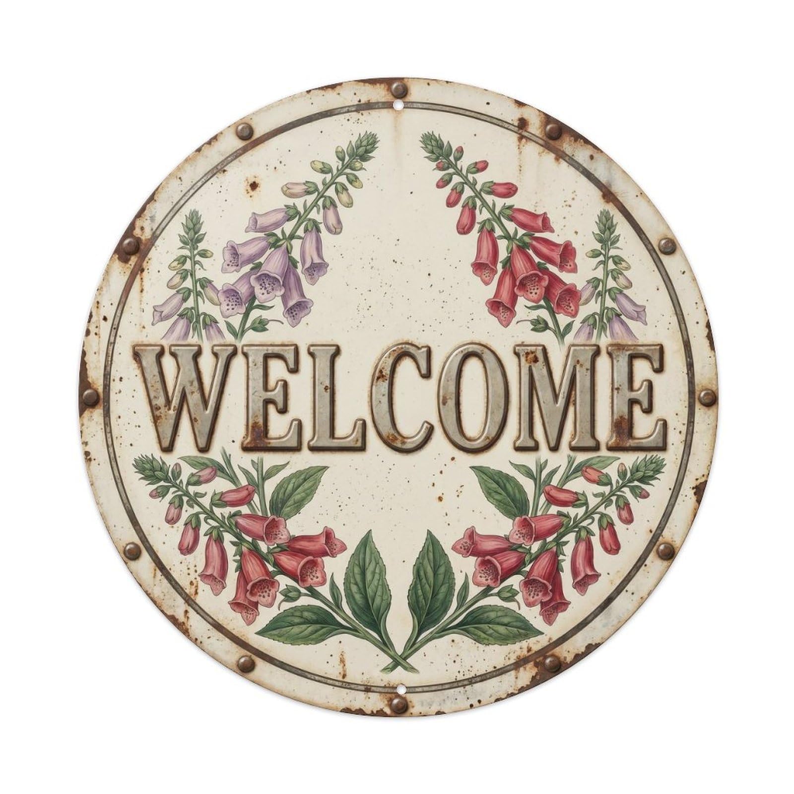 Foxglove Welcome Botanical Floral Greeting Label Metal Tin Sign