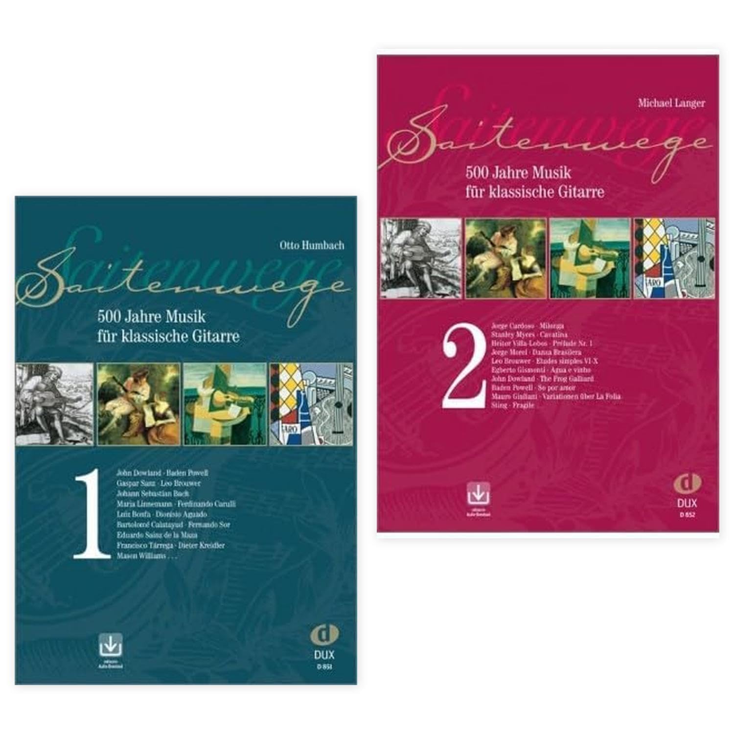 Saitenwege Band 1 + 2 | 500 Jahre Musik für klassische Gitarre | Michael Langer | Dux Verlag D 851 + D 852 |ISBN 9783934958012 + 9783934958562 | Soundman Gitarrenpleks