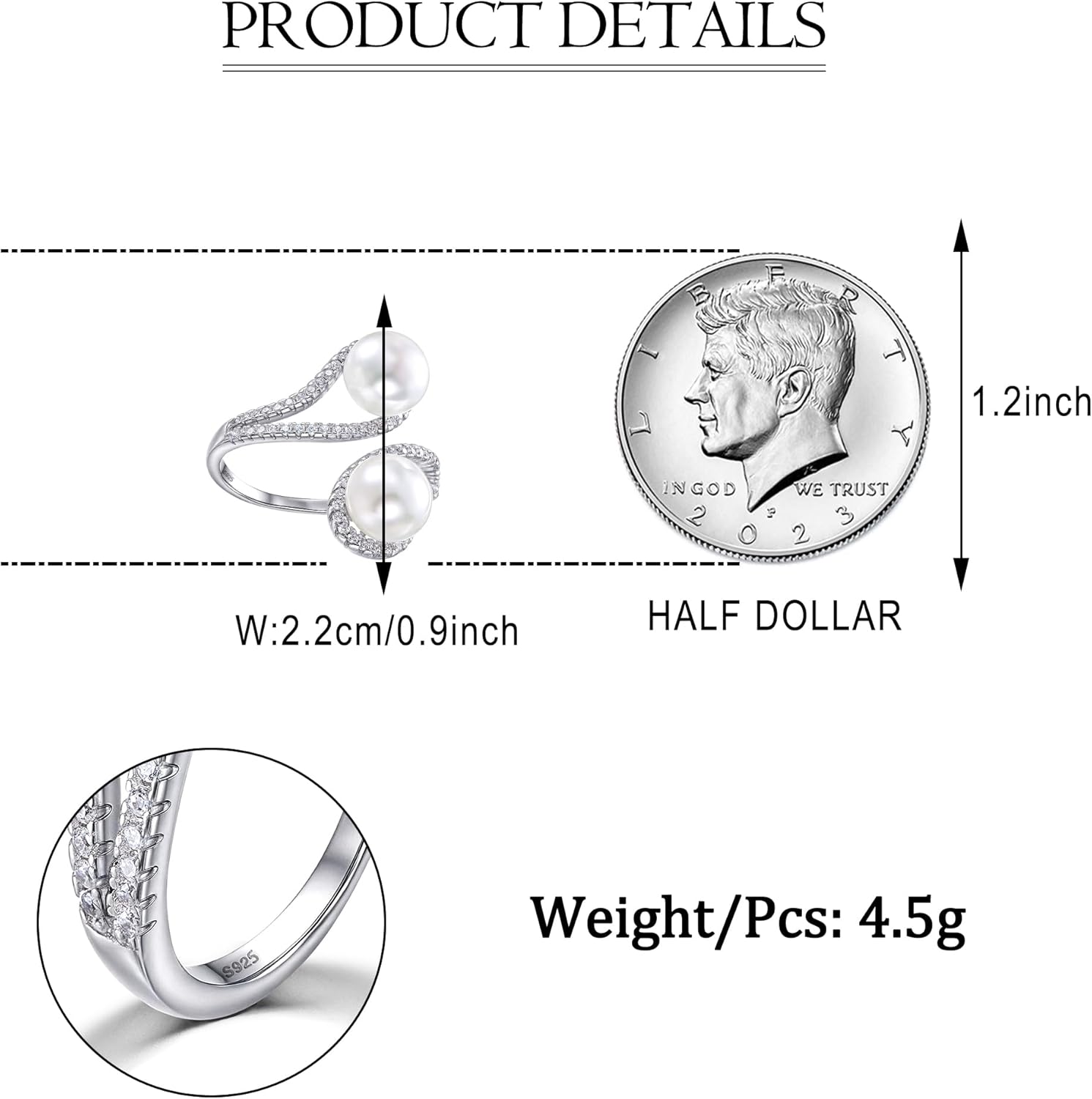 EVER FAITH 925 Sterling Silver CZ 9MM AAA Freshwater Cultured Pearl Teardrop Engagement Adjustable Ring - Image 5