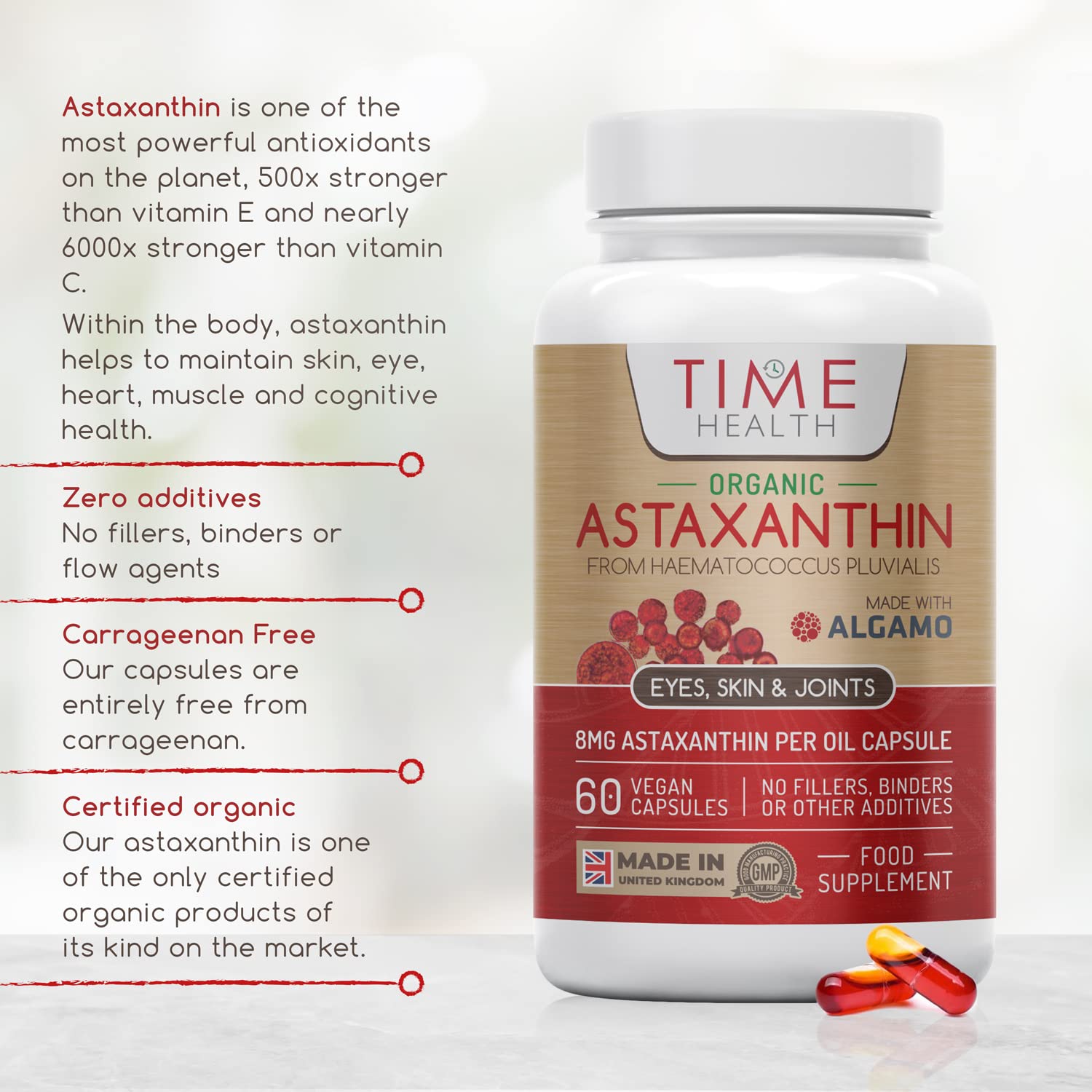 Buy Organic Astaxanthin Oil 8mg Pure & Natural Astaxanthin 60