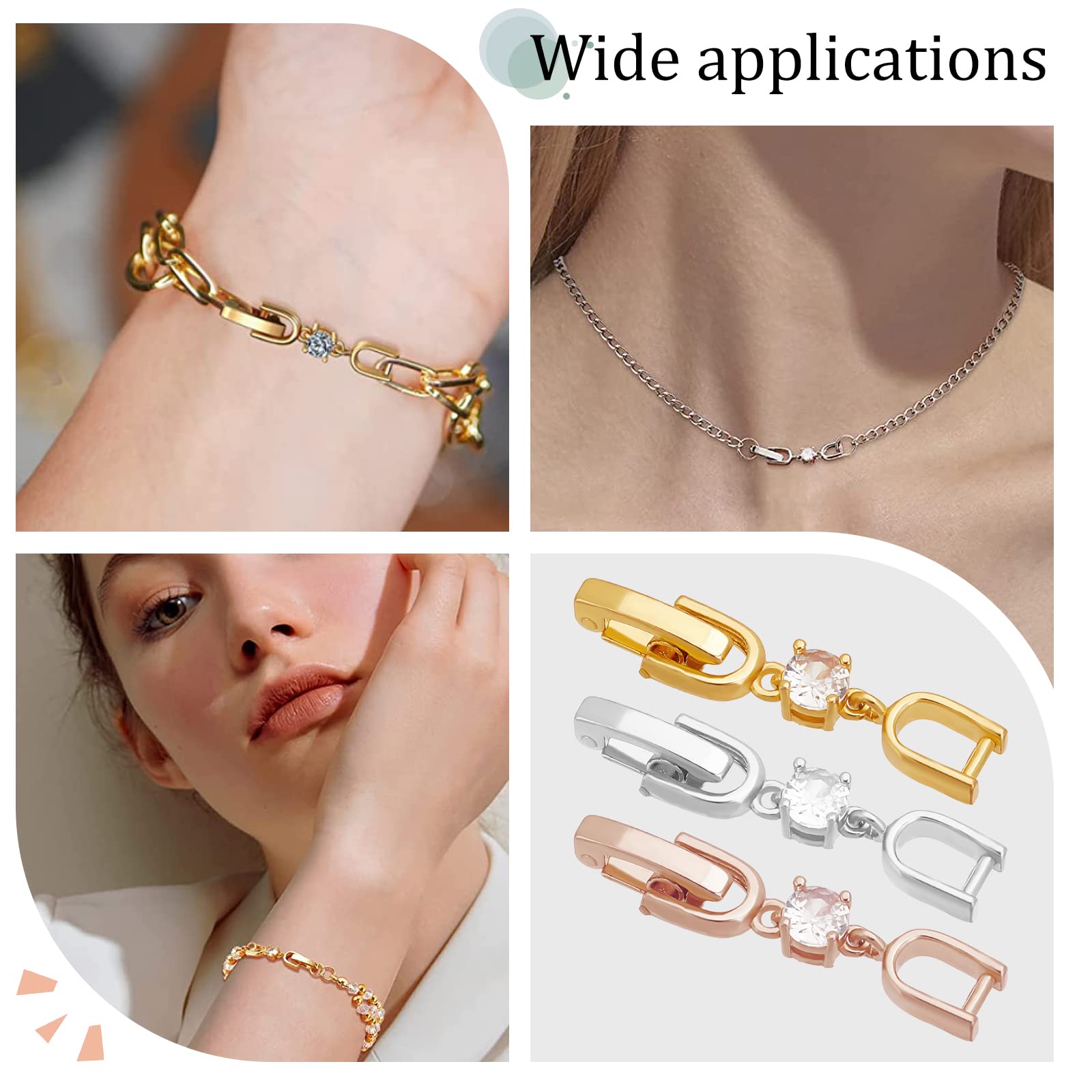 Beebeecraft 1 Boîte 6 Pcs Coeur Fermoirs Rabattables 18K Plaqué Or Strass - Extendeurs Bracelet Collier