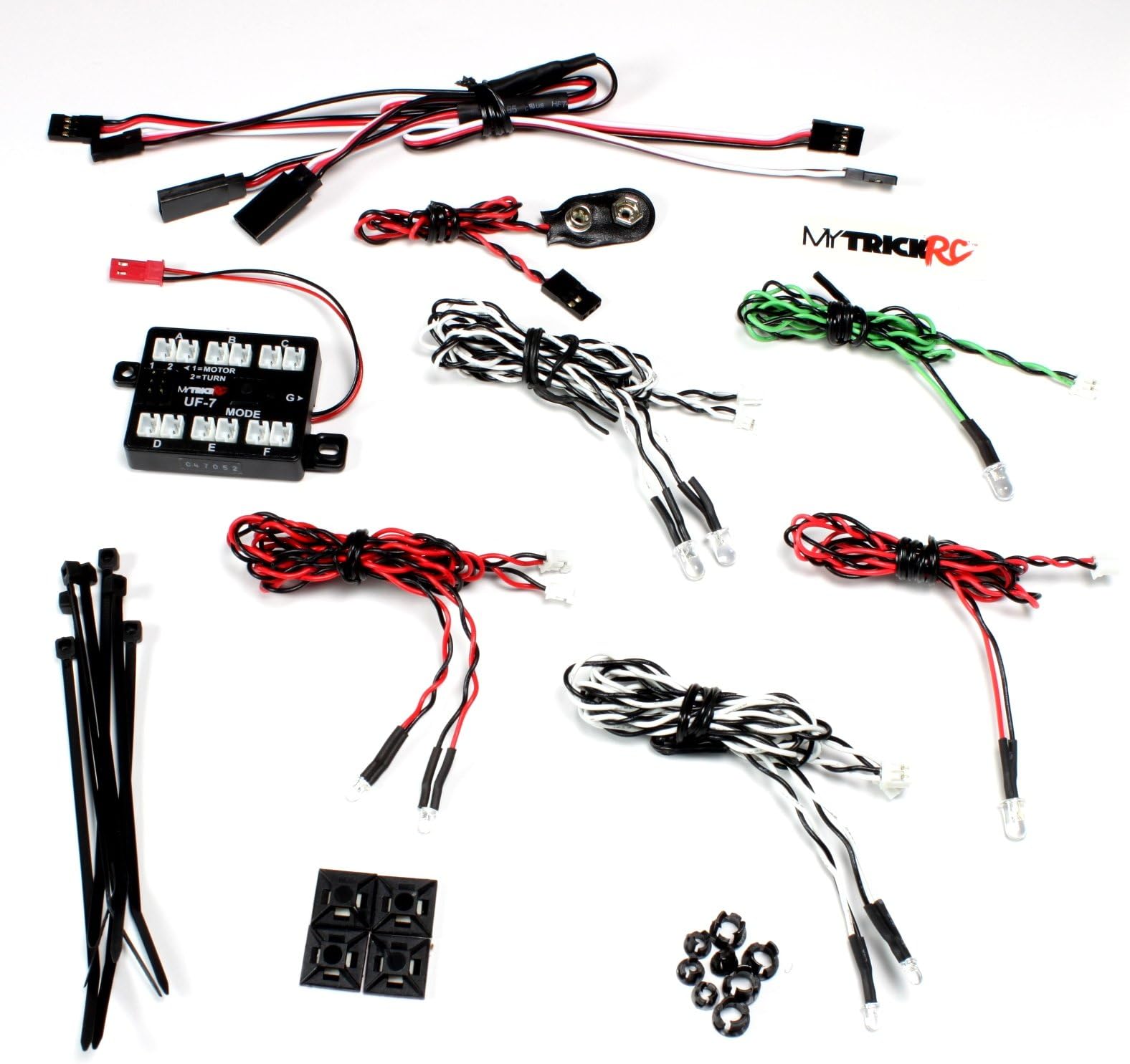 Genuine MyTrickRC - MYK-AC1 Small RC Airplane Light System Includes Multi-Function Controller and 8 LEDs - 2 Landing Lights, 1 Green Nav, 1 Red Nav, 2 Fuselage Strobes, 2 Wing Strobes