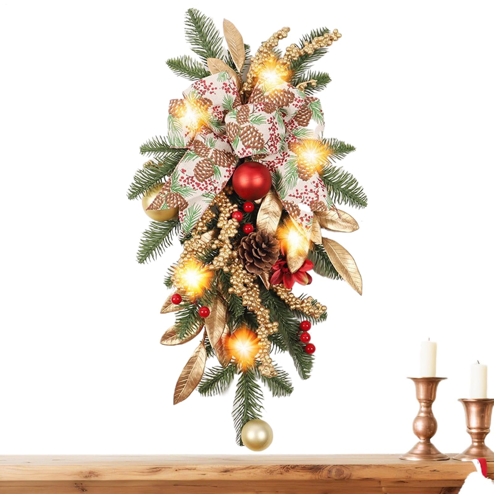 Couronne de Noël extérieure grand format de 22 pouces idéale pour illuminer la porte d'entrée