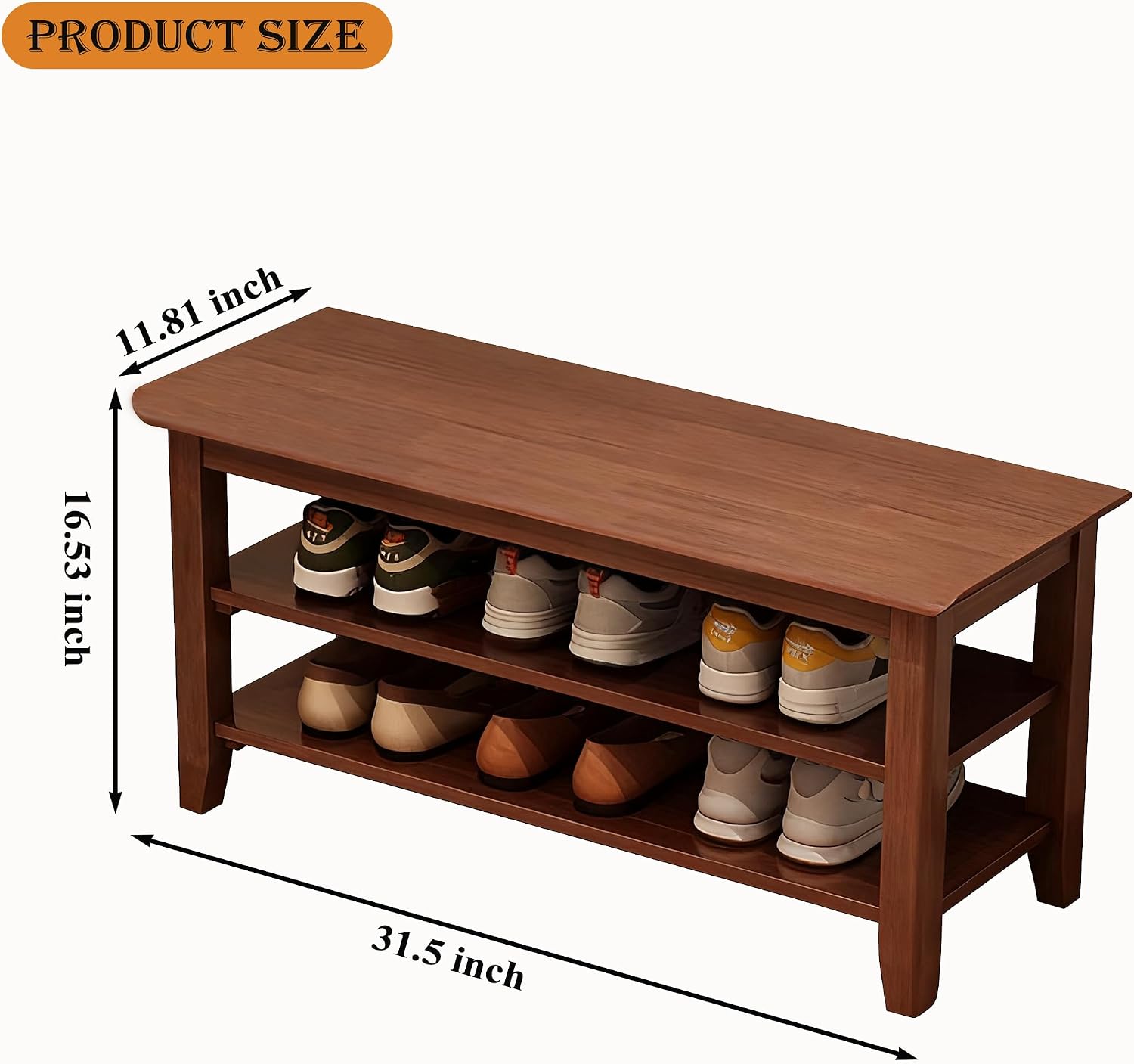 Shoe Rack Bench for Front Door Entrance, Solid Wood Shoe Bench for Closet, Entryway, Mudroom, Hallway, 31.5 inches