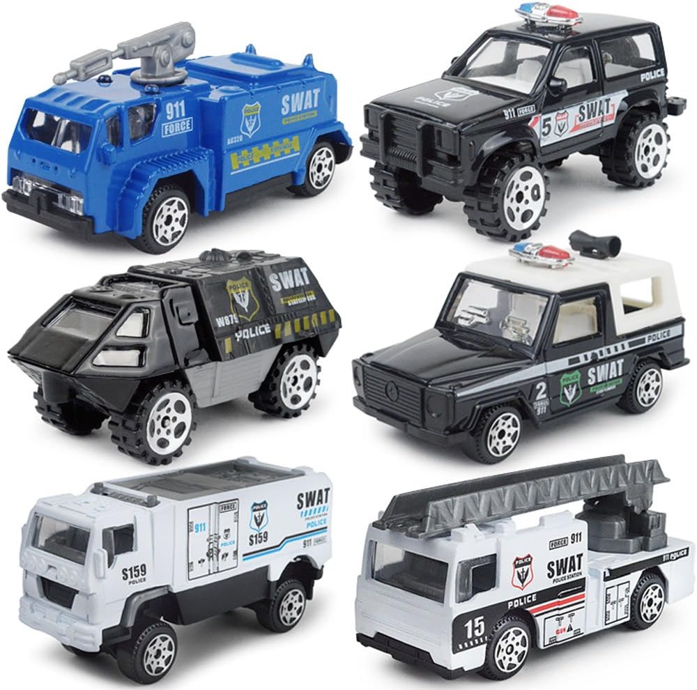 Diecast Police Cars Metal Playset Vehicle Models Collection Police Patrol Swat Truck Toy for Kids Pack of 6PCS