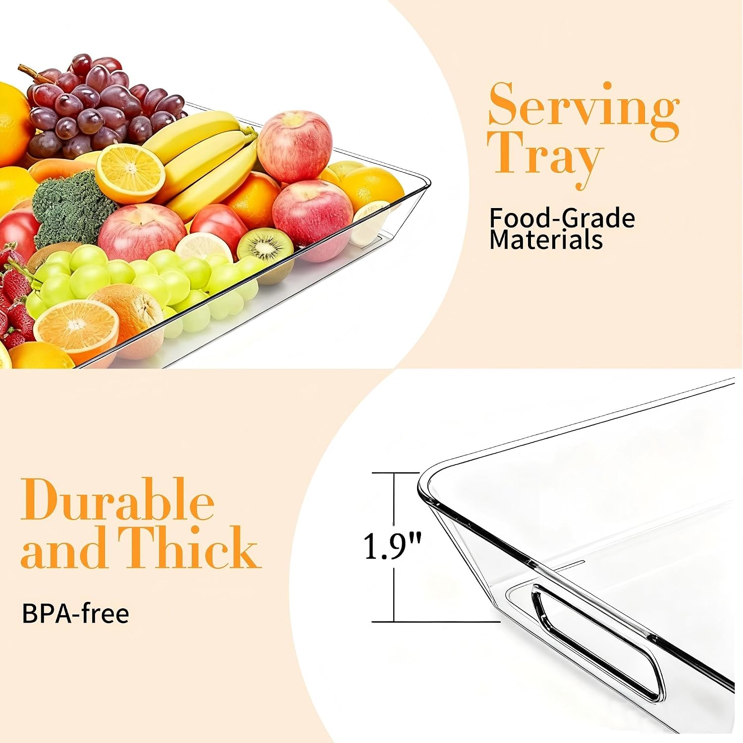 Clear Plastic Serving Tray with Handles, BPA-Free Storage Organizer Tray - Large Serving Trays 17.5"x12.5"Reusable Serving Platters for Appetizer,Fruit,Kitchen,Desk & Serving Tray for Party Supplies image 3