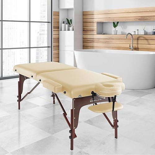 Miniatura 7 de Saloniture Mesa de masaje profesional portátil y ligera de espuma viscoelástica plegable con paneles de Reiki, incluye reposacabezas, soporte