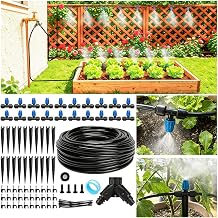 Riboud 110FT Drip Irrigation Kit, Quick-Connect Garden Watering System with 20 Adjustable Misting Nozzles for Garden Greenhouse, Hanging Plants, Raised Beds