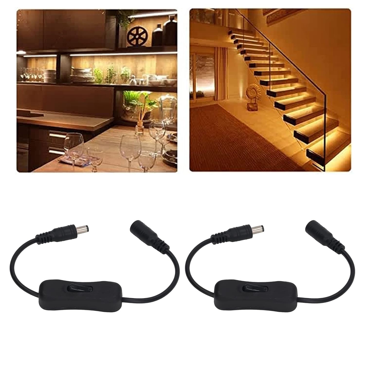 Zerodis Inline On Off Switch, 2Pcs Male to Female Power Adapter Connector DC Power Switch Extension Cable for LED Strip Light and Other Low Voltage Applications