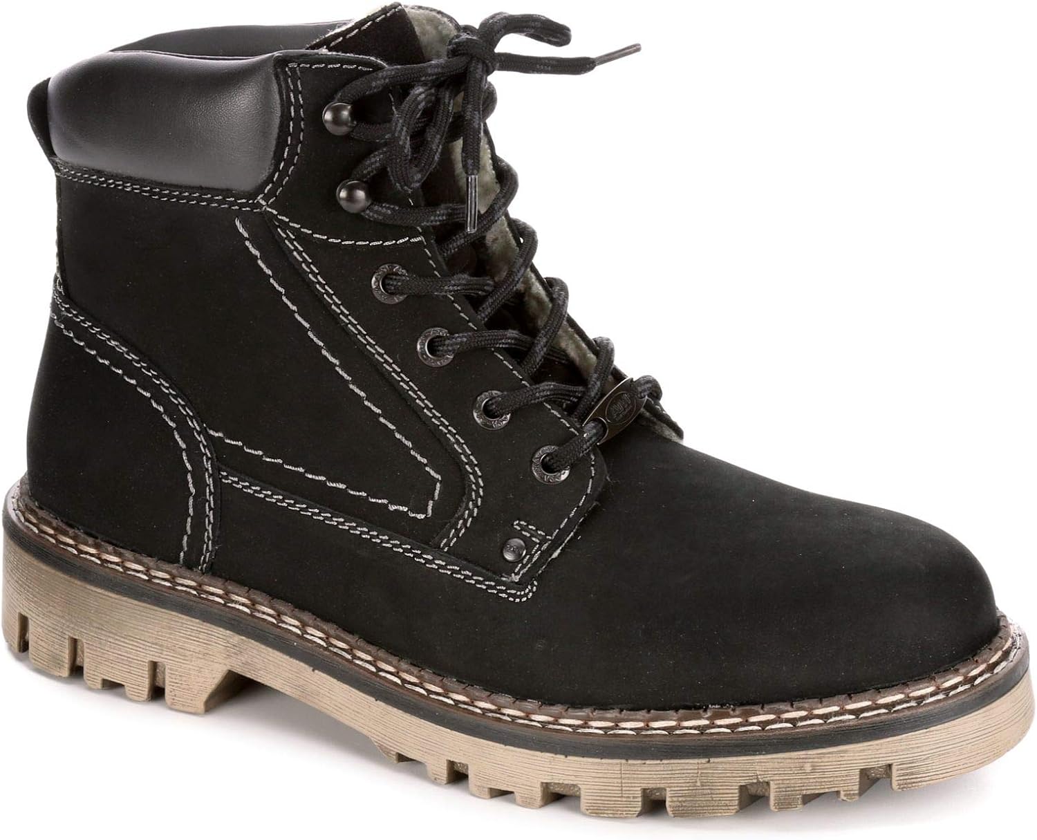 AM Shoes Mens Warm Lined Leather Lace Up Boot Shoes, Black/Dark Grey, US 11.5