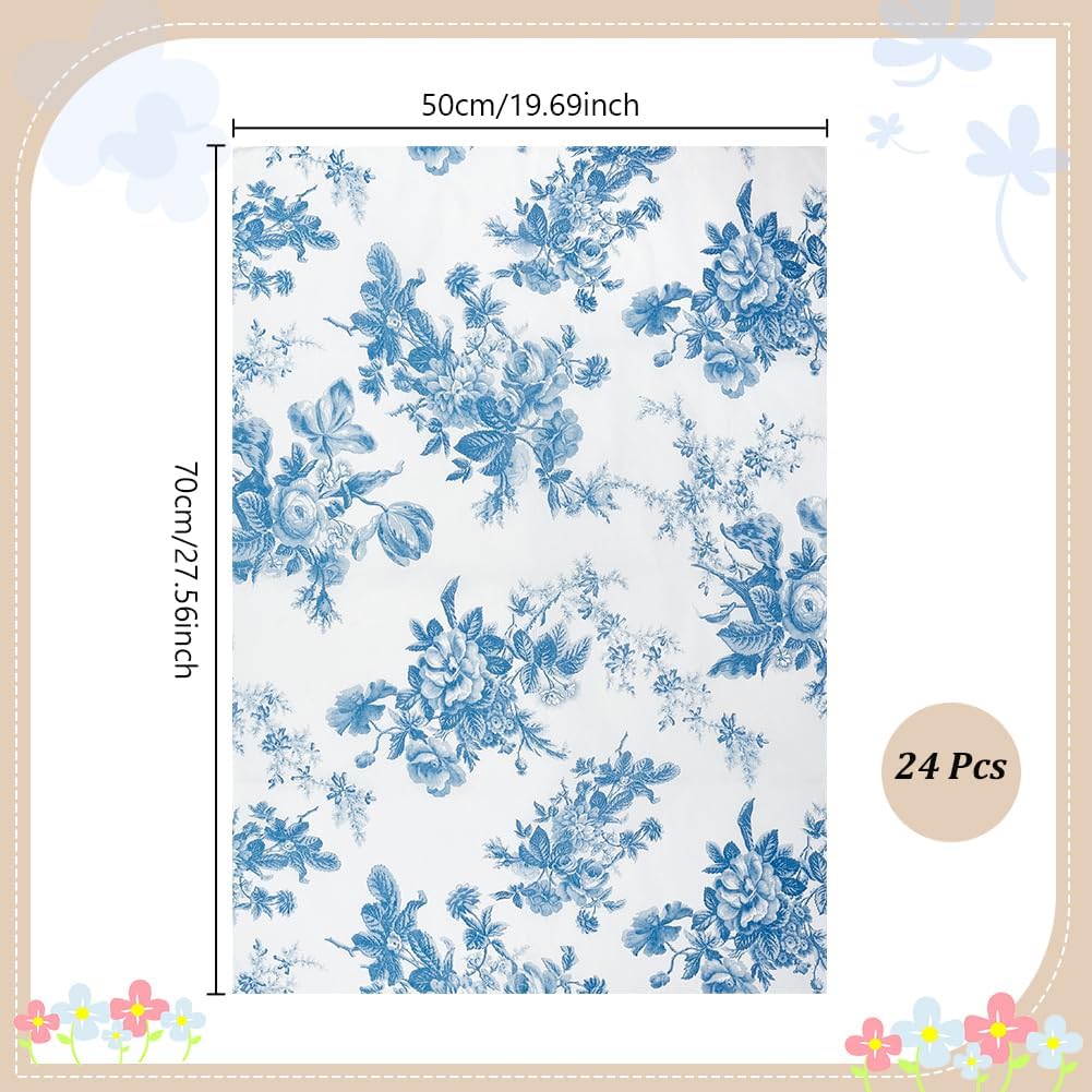 NBEADS 24 Pcs Large Decoupage Paper for Furniture, 27.6x19.7 Inch Floral Printed Tissue Paper for Furniture DIY Crafts Rice Papers for Decoupage Wrapping DIY Crafts Scrapbook