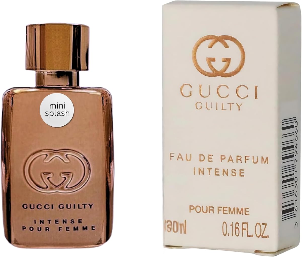 Perfume Guilty para mujer Eau De Parfum Intense Mini Perfume Splash 0.16 Fl Oz | Mini botella de dabber EDP de 0,16 onzas líquidas. Fragancia de diseñador de tamaño de viaje para bolso, regalo, muestra o colección.