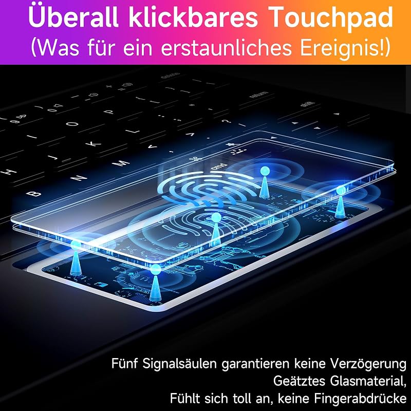 HOU iPad Air 11/Pro 11 Billentyűzetes Tok - 7 Színű Háttérvilágítás, Touchpad, QWERTZ, Bluetooth, Állítható Szög, Vékony Dizájn, Fekete