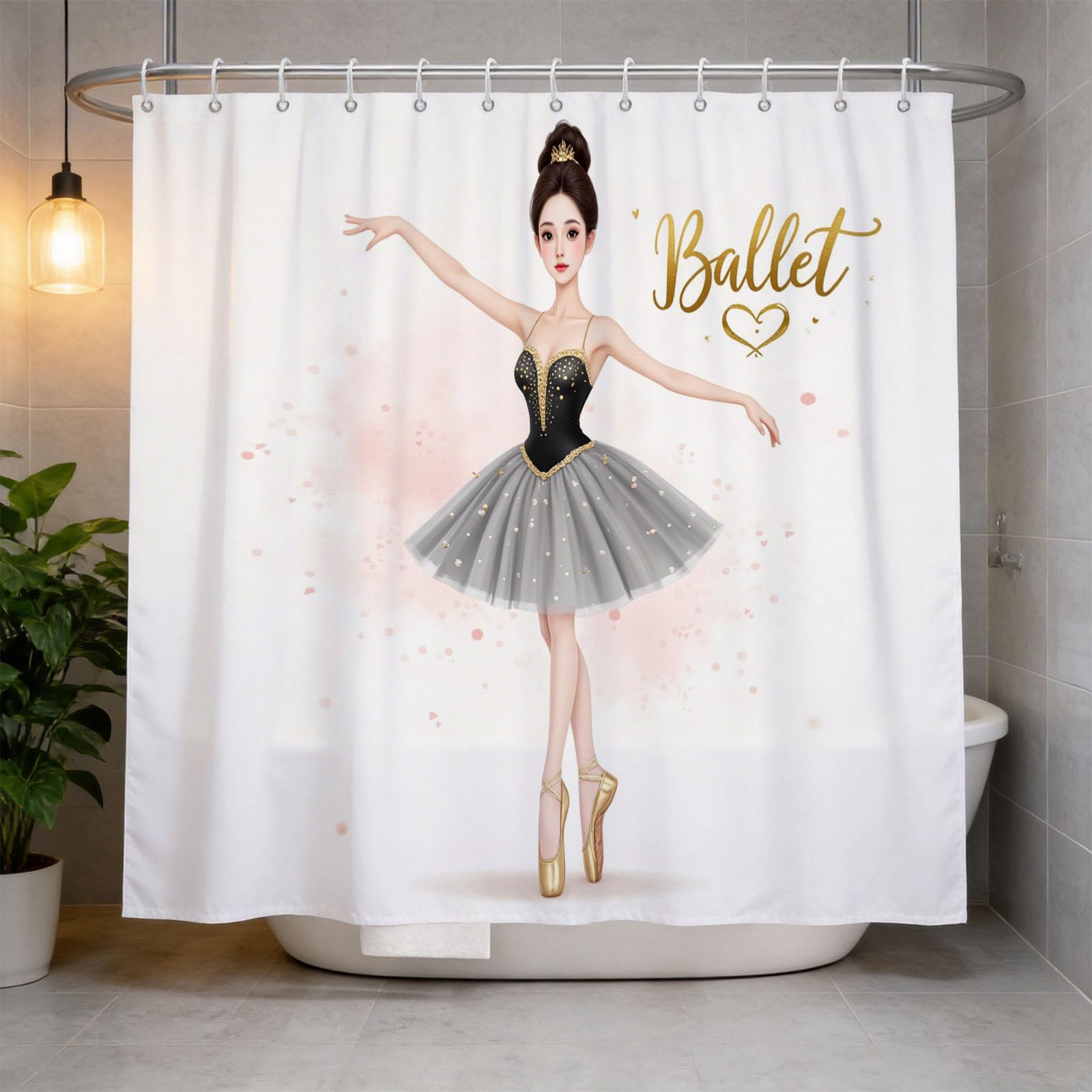 Hongduo 3D Ballet Dancer Shower Curtain for Stalls Bathtubs Dancing Bathroom Decor Shower Curtain Set Polyester Fabric Waterproof 180x180cm/71X71 Inch with Hooks
