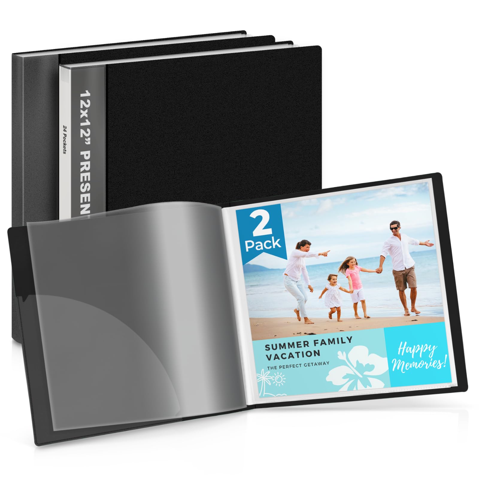 Dunwell Carpeta de 12 x 12 pulgadas con fundas – Carpeta con protectores de hojas transparentes, 24 bolsillos, exhibición de 48 páginas, libro de presentación de 12 x 12 pulgadas, portafolio de arte