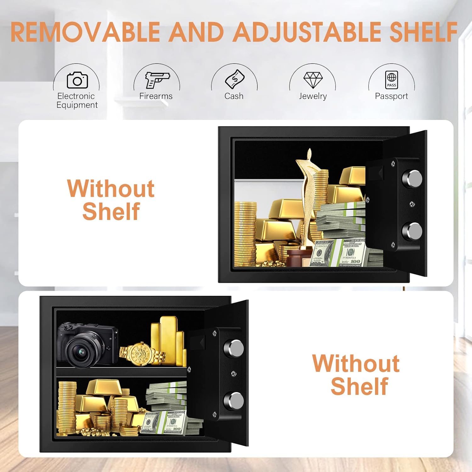 Fire Resistant Safe Box with Combination Lock,1.0 Cubic Feet Personal Home Security Safe with LCD Keypad, Digital Home Safe for Firearm Medicine Money Documents Valuables (30MD) - - 