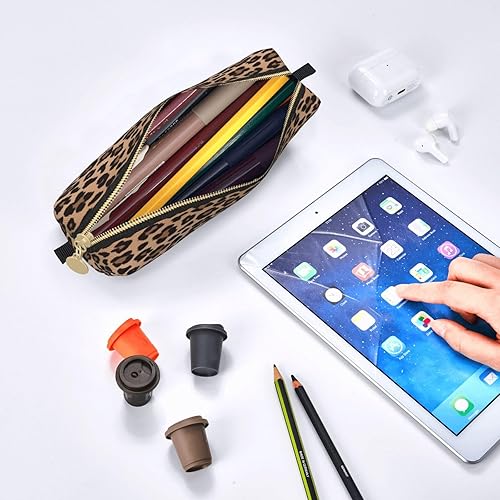 Miniatura 9 de IMPCOKRU Bolsa pequeña para lápices de estudio, bolsa para llaves, leopardo marrón, estuche de almacenamiento de papelería para escuela, oficina,