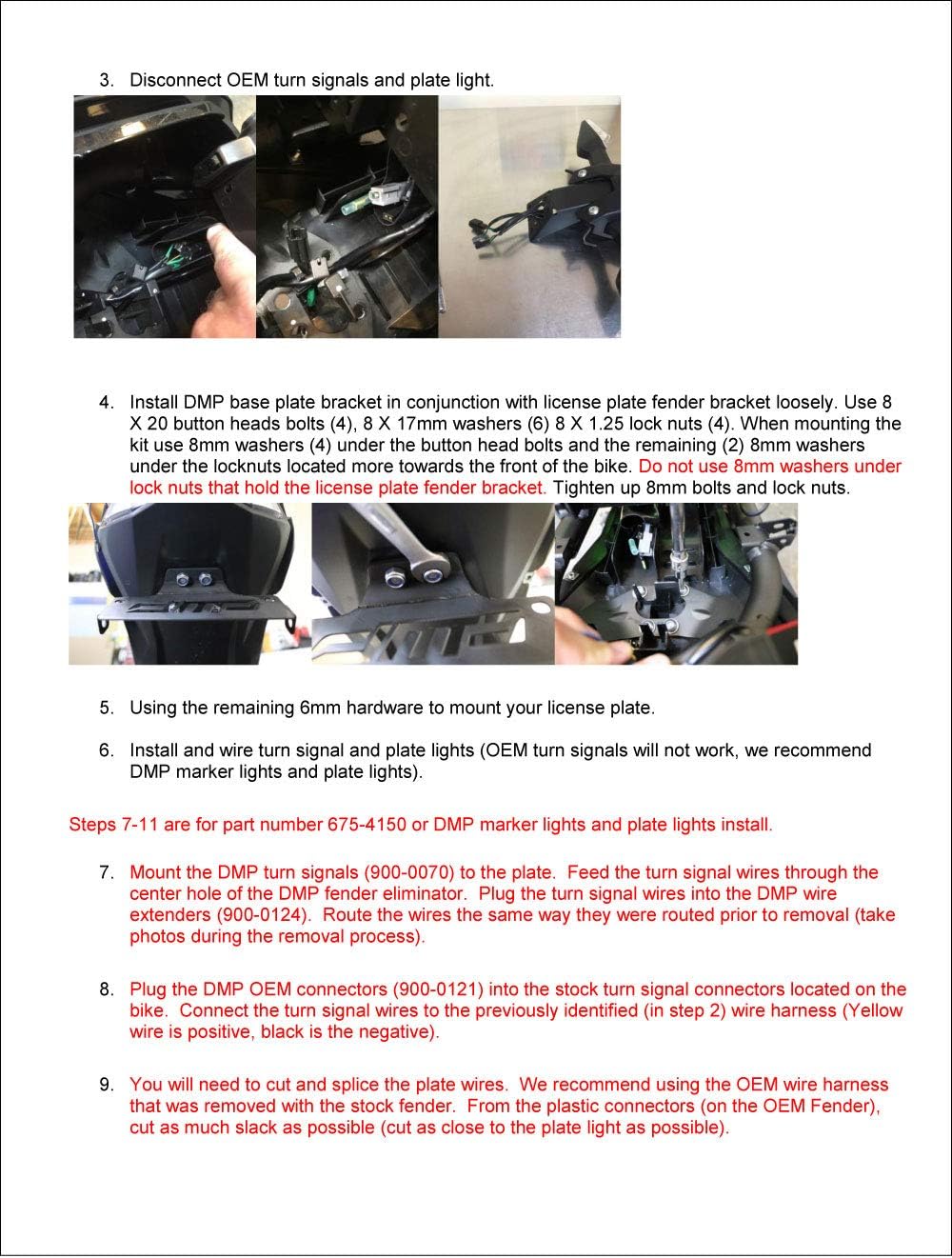 DMP USA MADE Kaw Ninja 400 Z400 KRT 2018 2019 2020 2021 2022 2023 2024 Ninja 500 Z500 2024 2025 2026 Fender Eliminator 670-4150 Not For Use With Stock OEM Turn Signals and Plate Light