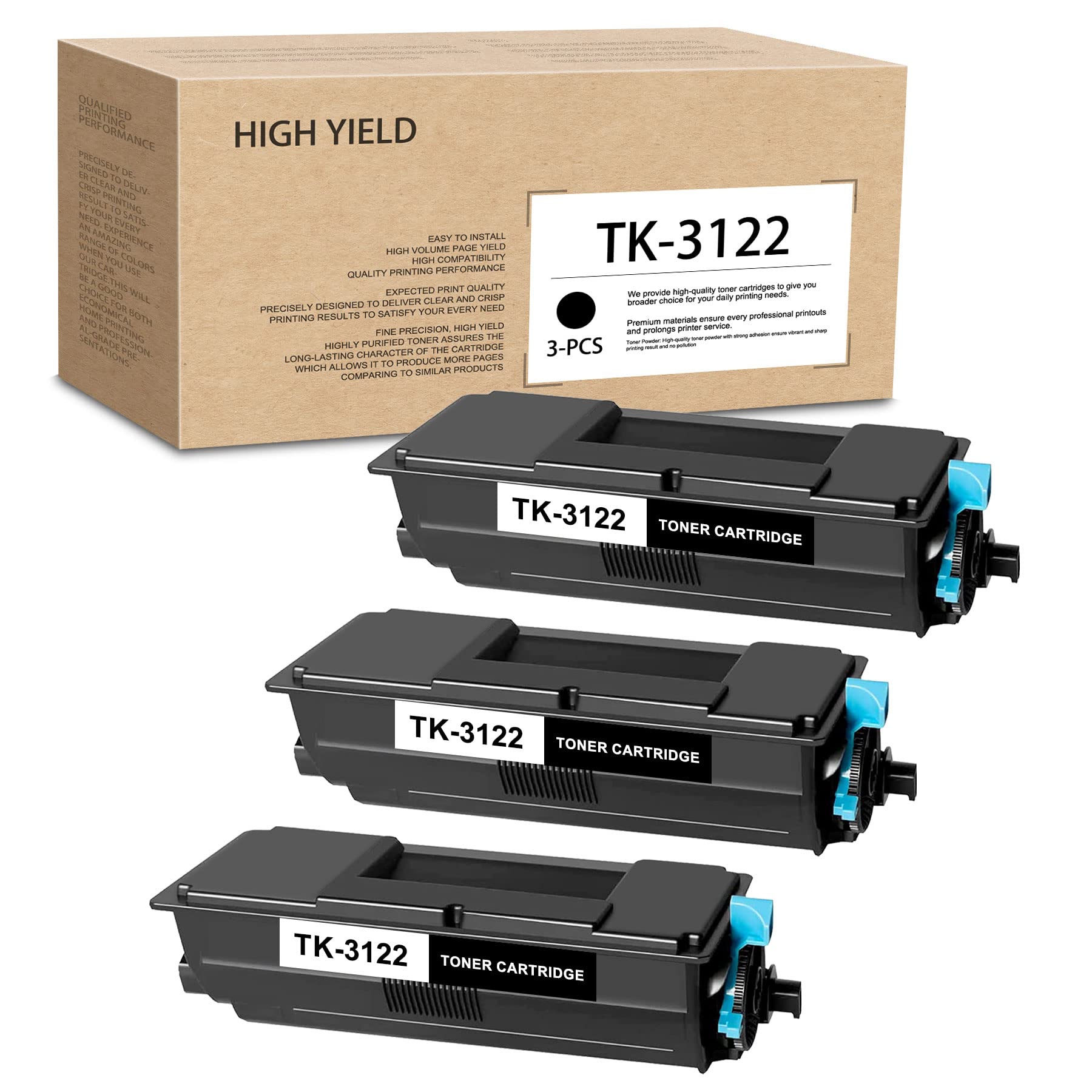 3 Pack Compatible TK-3122 TK3122 High-Yield Black Toner Cartridge Replacement for Kyocera ECOSYS M3550idn M3560idn FS-4200DN FS-4300DN Printers,Sold by DDDZSWGS