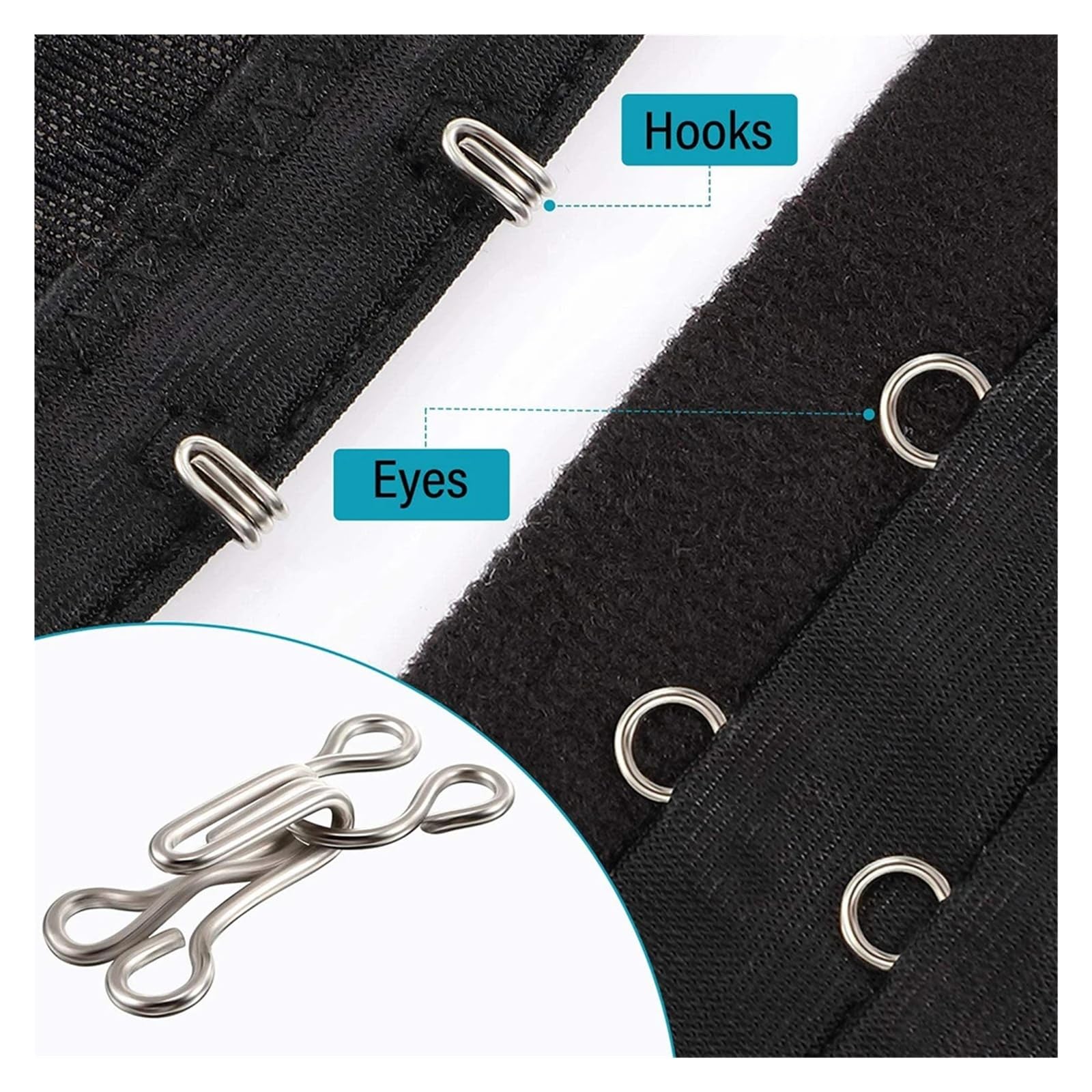 400 juegos de gancho costura y pestillo ojo Para Hogar | Ganchos grandes y cierre de ojos for sujetador, ropa, pantalones, falda, costura artesanal(Black)