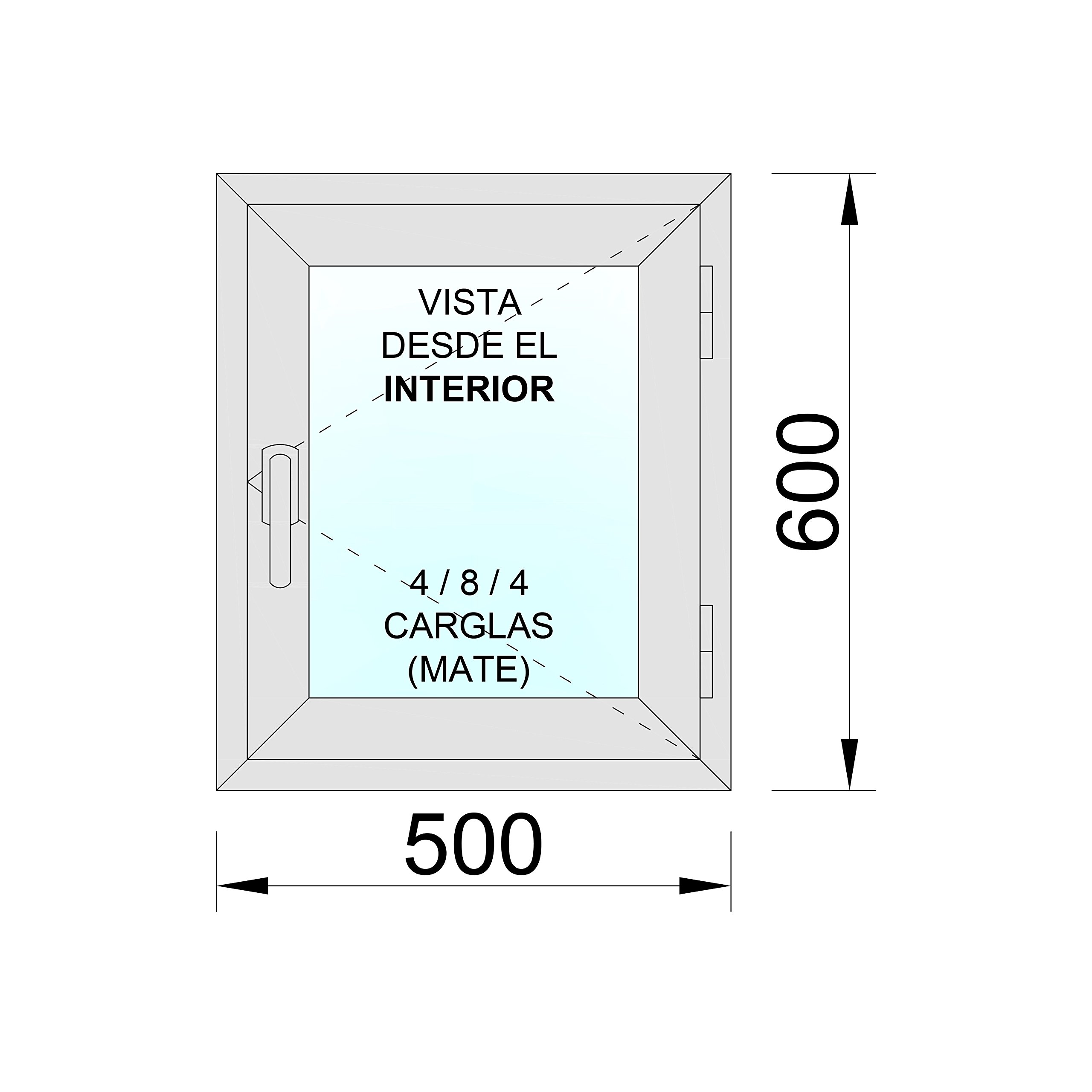 Ventanastock Ventana Aluminio 500x600 Practicable Derecha 1 hoja carglass (Climalit Mate)