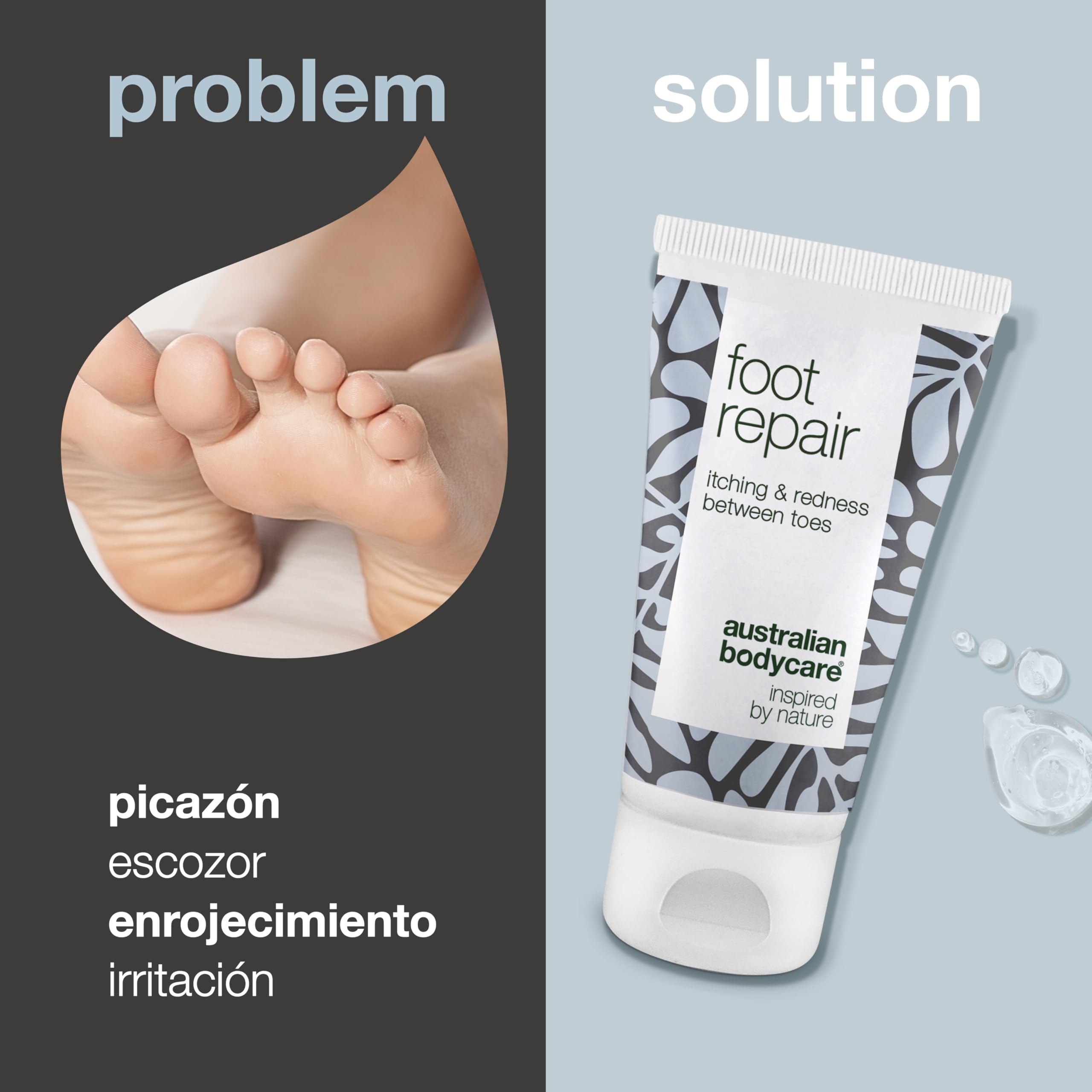 Tea Tree Oil Australian Bodycare Gel natural de reparación de pies para pedicura con pie de atleta y picazón, el ungüento actúa contra la picazón, ardor y enrojecimiento rápidos