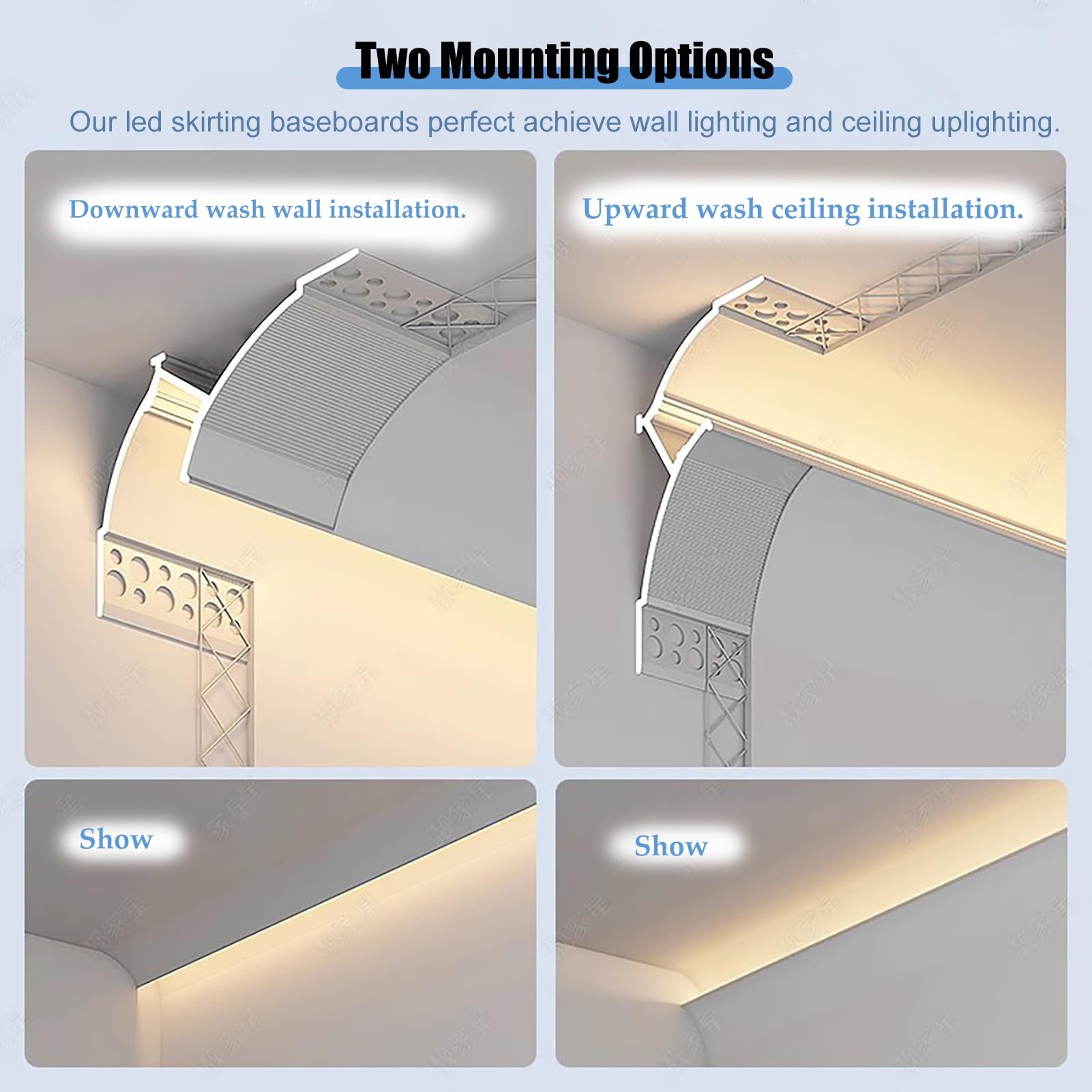 Profili per Strisce Led Diffusore in Alluminio per Illuminazione Indiretta a Soffitto, Battiscopa Bianco Canale Led Senza Luce Led, Diffusore Led Modanatura Corona per Arredamento Casa(8m/26.2ft)