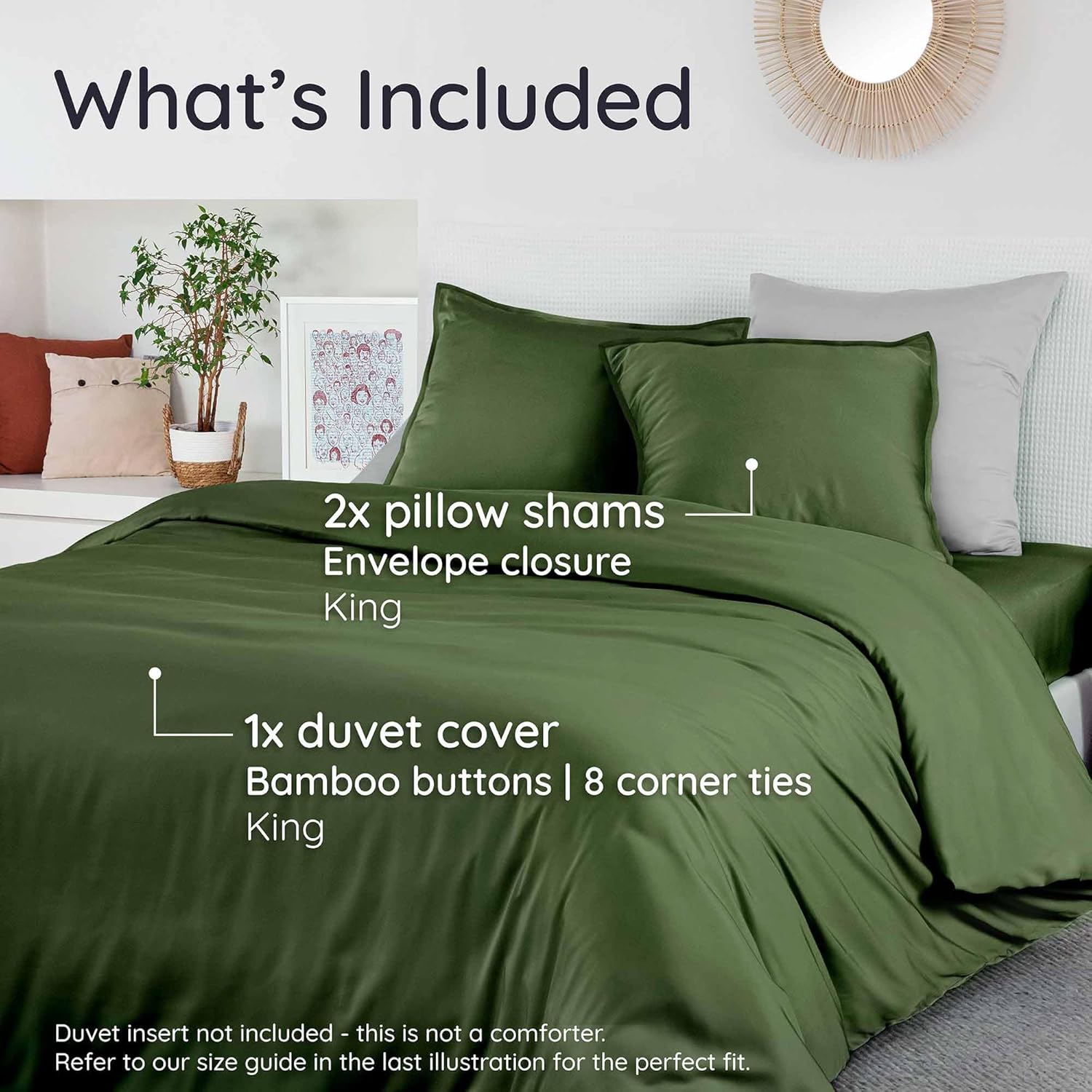 Bambaw 100% Viscose Derived from Bamboo Duvet Cover King Size – 3 Piece Cooling Duvet Cover Set, Super Soft & Breathable, Luxury Bedding, No Comforter (Olive)