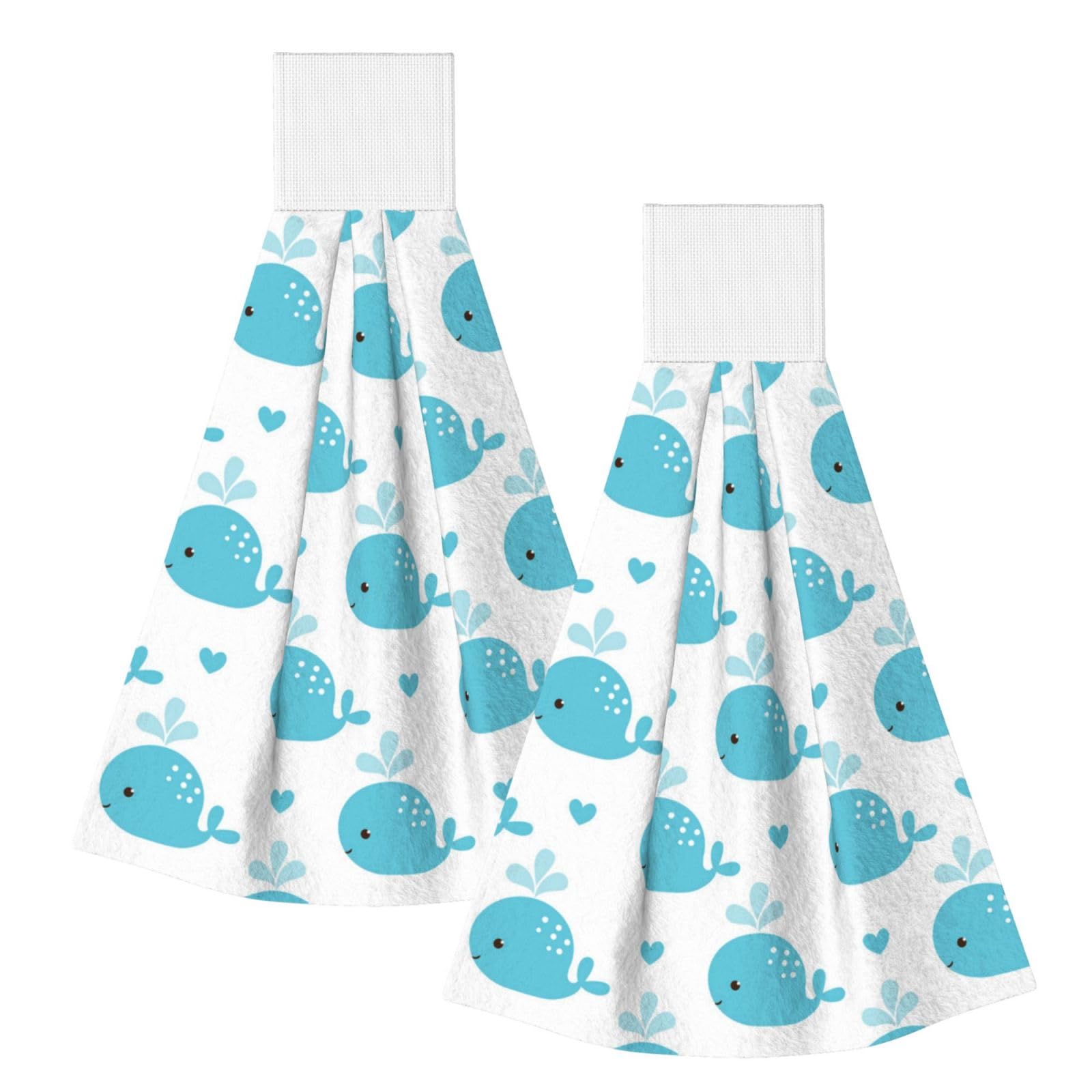 DOPKLNA Cute Blue Whales, 2 Pcs Hanging Coral Fiber Hand Towels for Bathroom, Absorbent Kitchen Towels