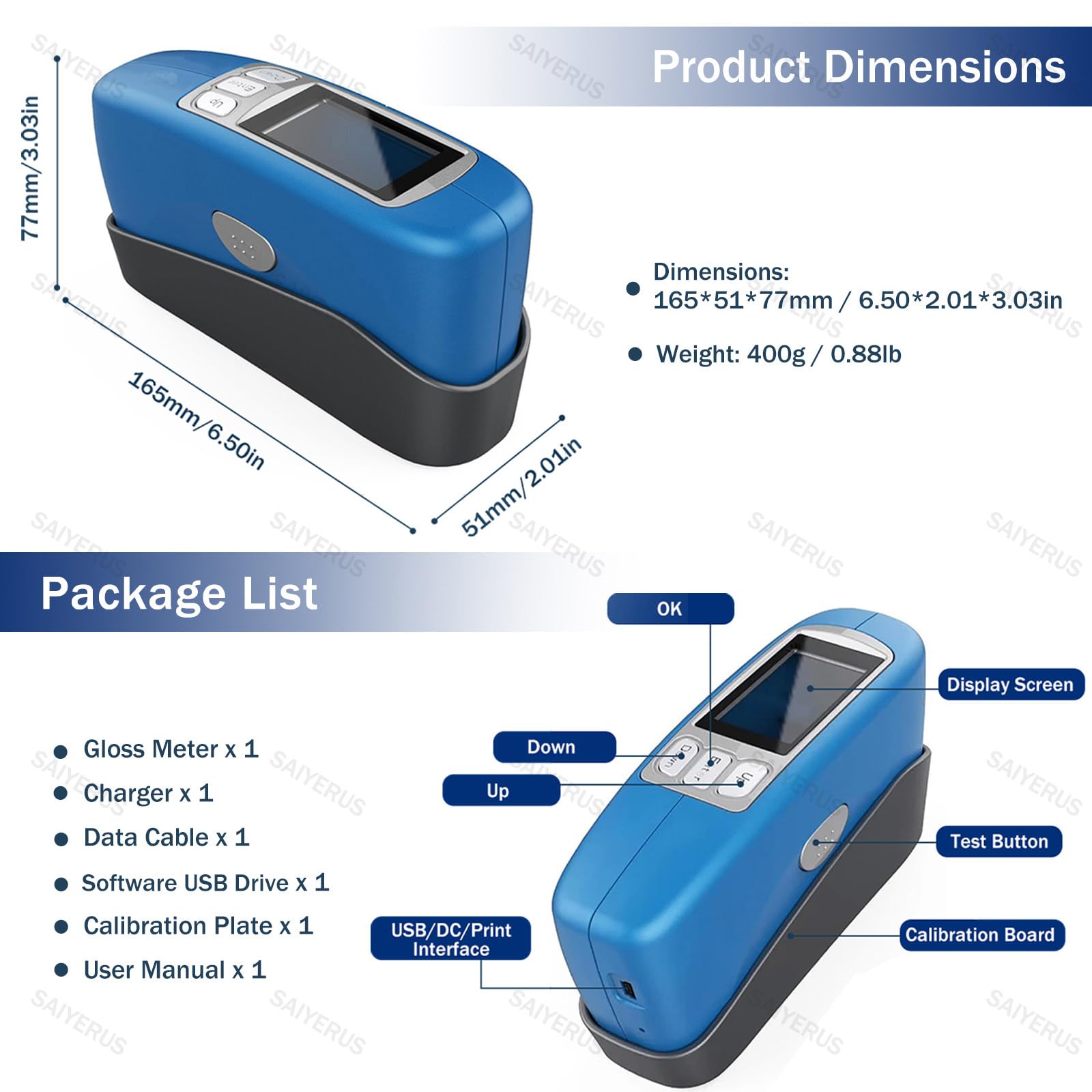 Misuratore di lucentezza a triplo angolo 20/60/85° per vernice, inchiostro, rivestimento, plastica, misurazione di precisione hardware con archiviazione dati e software per PC