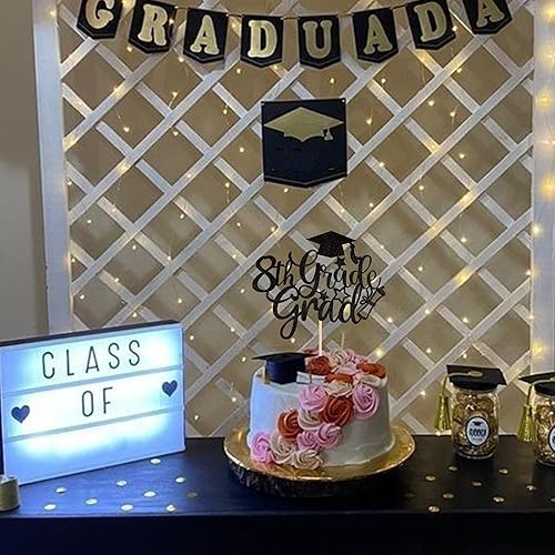 Miniatura 7 de 1 pieza de decoración para pastel de 8 grado con tapa de diploma con purpurina para pastel de graduación de 8 grado 2023, decoraciones de pastel de