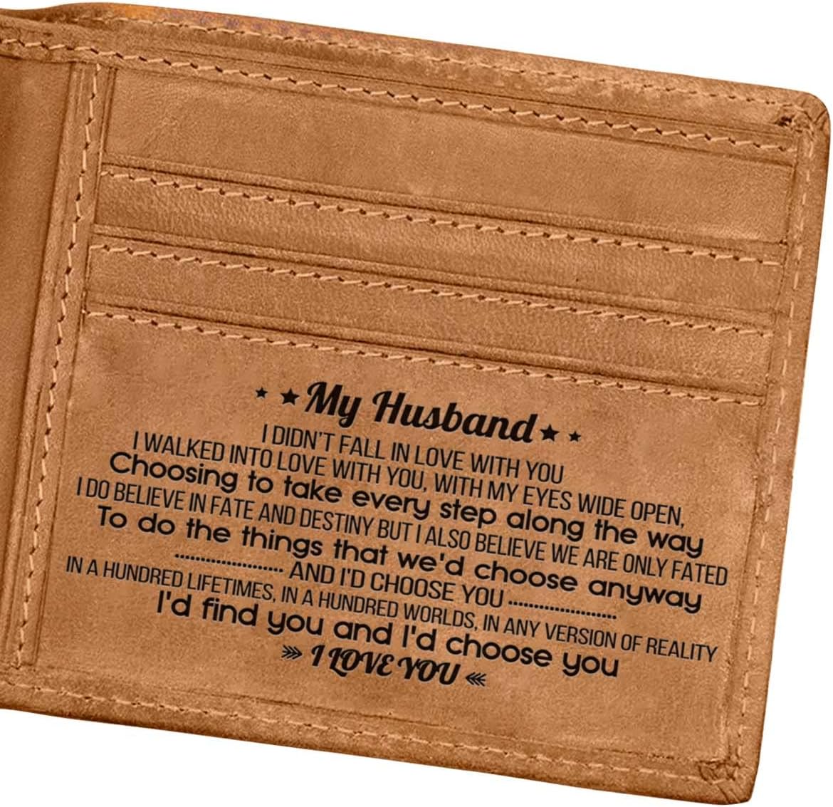 Engraved Bifold Wallet - Engraved Mens Wallet Personalized Leather Wallet for Men RFID Blocking, To Husband 4